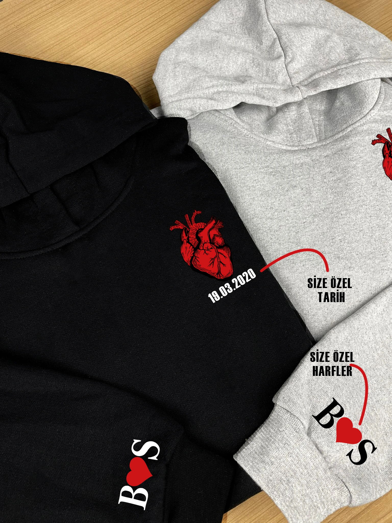 Kırmızı Kalp,Tarih Ve Harf Baskılı Sweatshirt