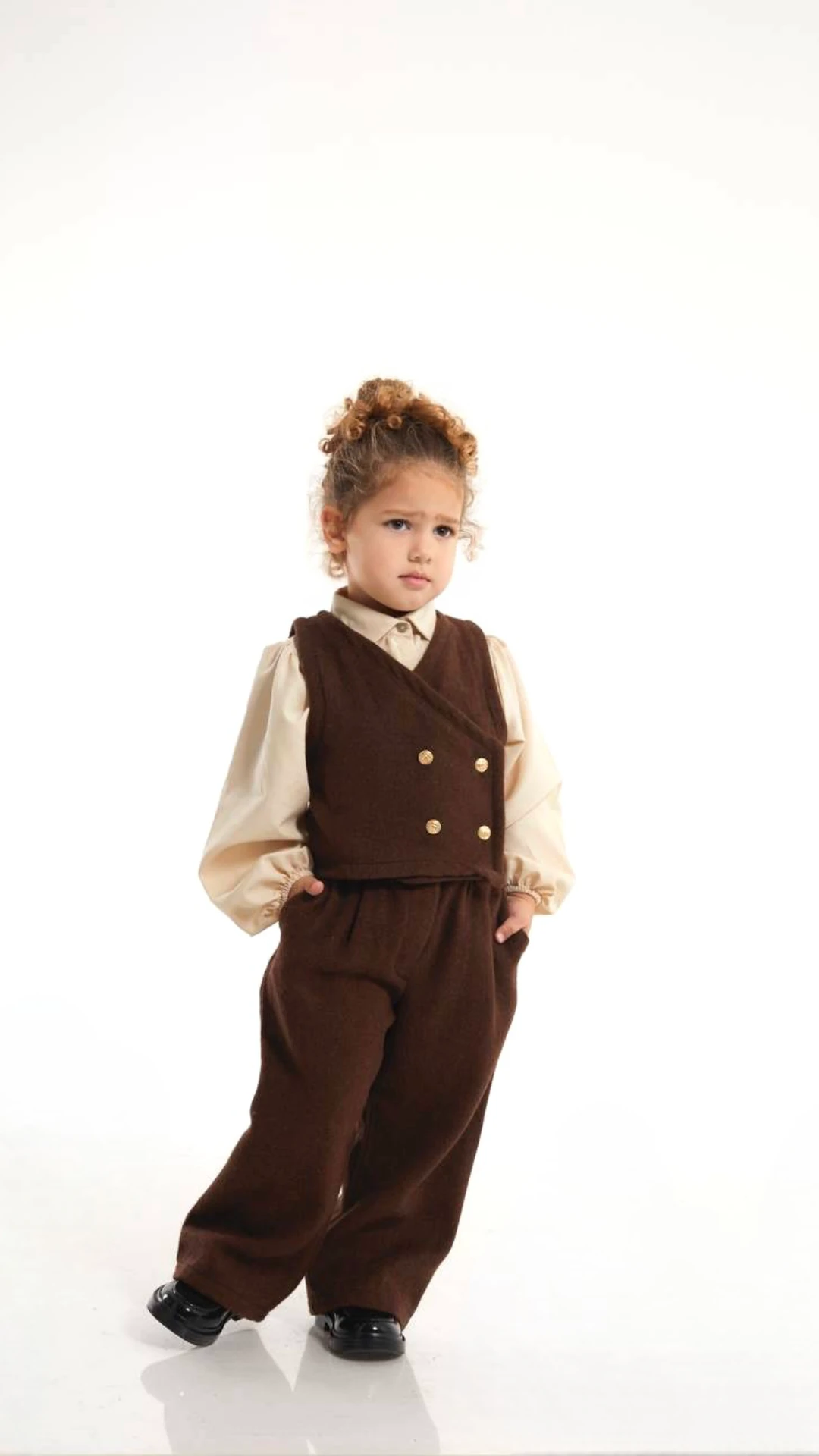 Kız Çocuk Geniş Kesim Gömlekli Kaşe Takım 3 parça