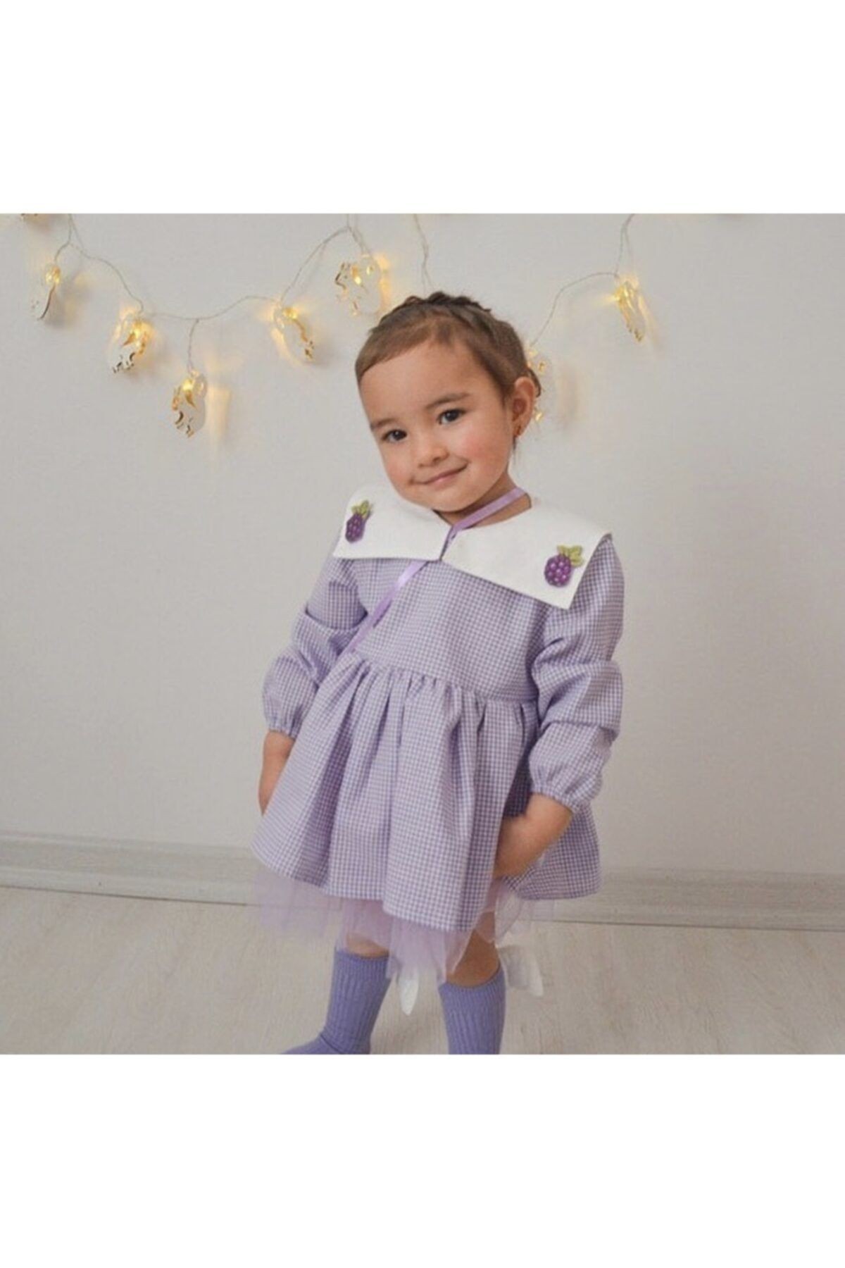 Böğürtlen Desenli Kız Bebek Elbisesi