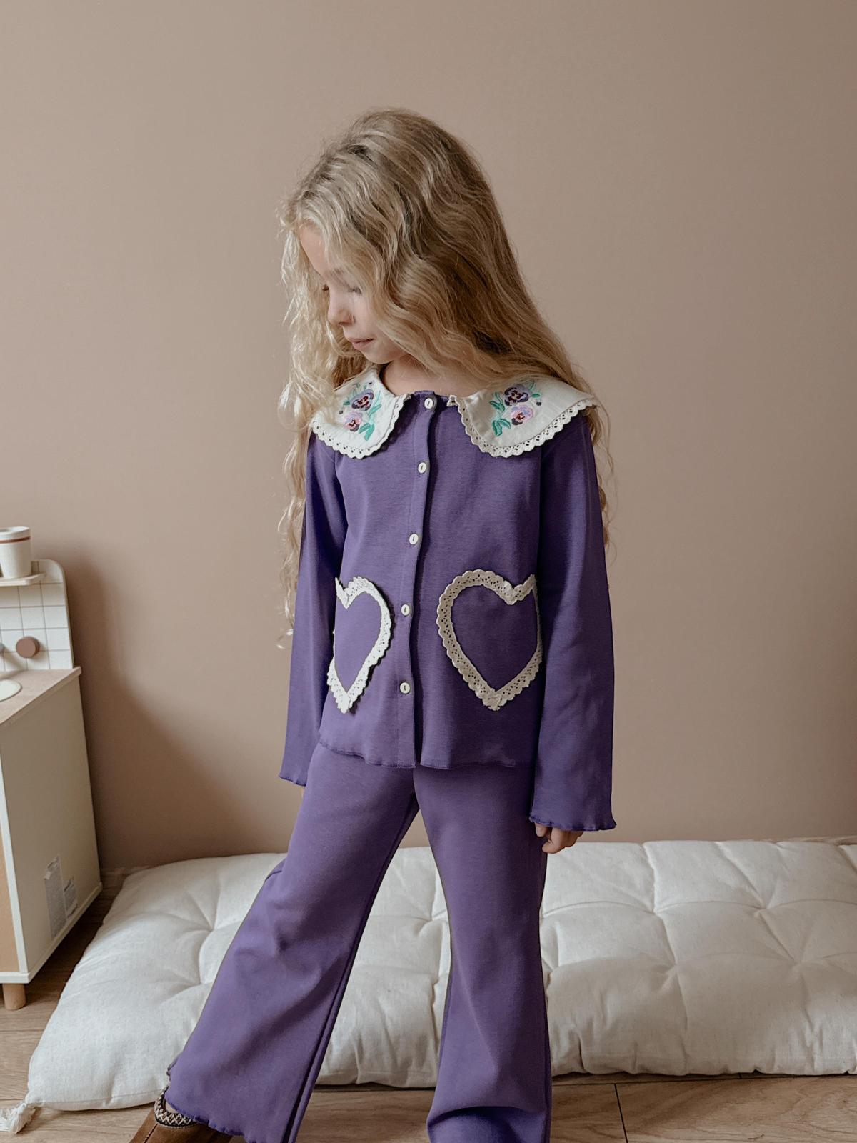 Kız Çocuk Lila Kalp Brodeli Alt-Üst Takım