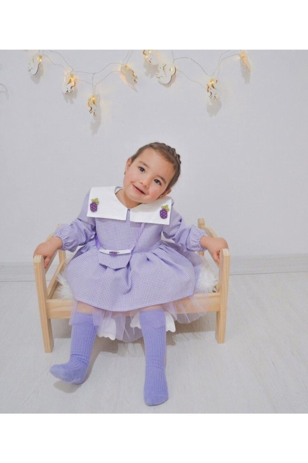 Böğürtlen Desenli Kız Bebek Elbisesi