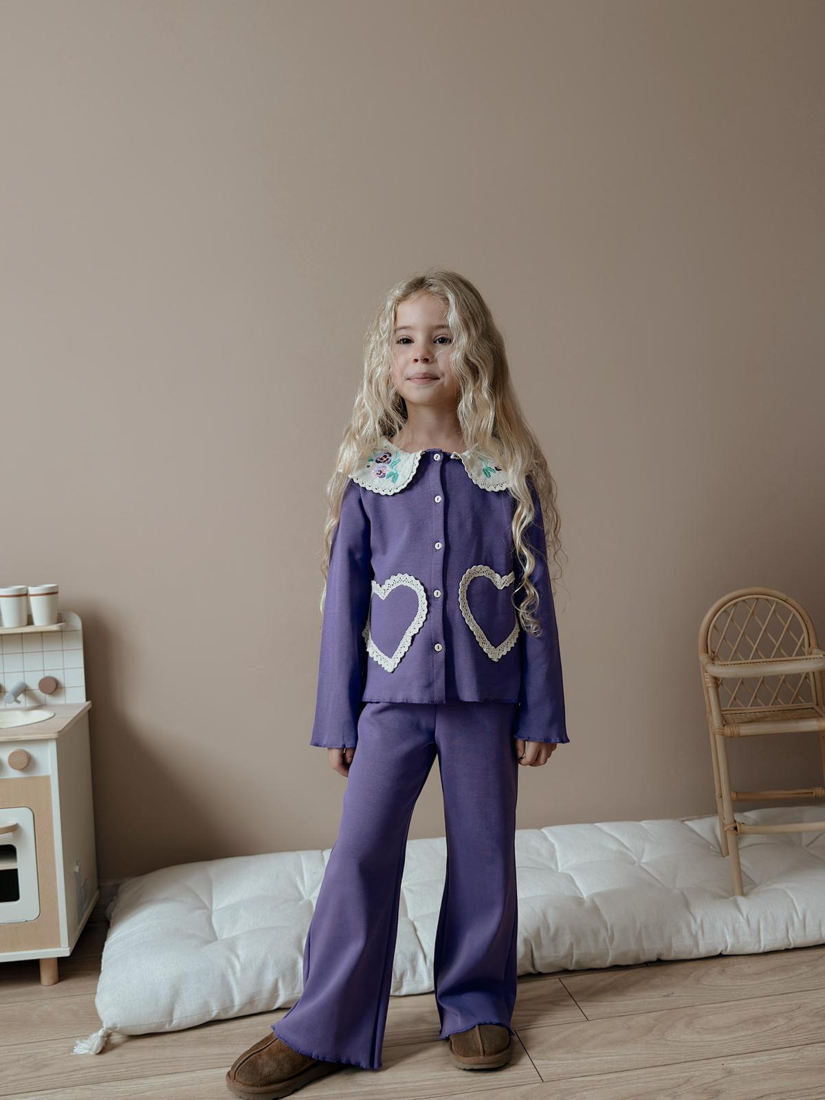 Kız Çocuk Lila Kalp Brodeli Alt-Üst Takım