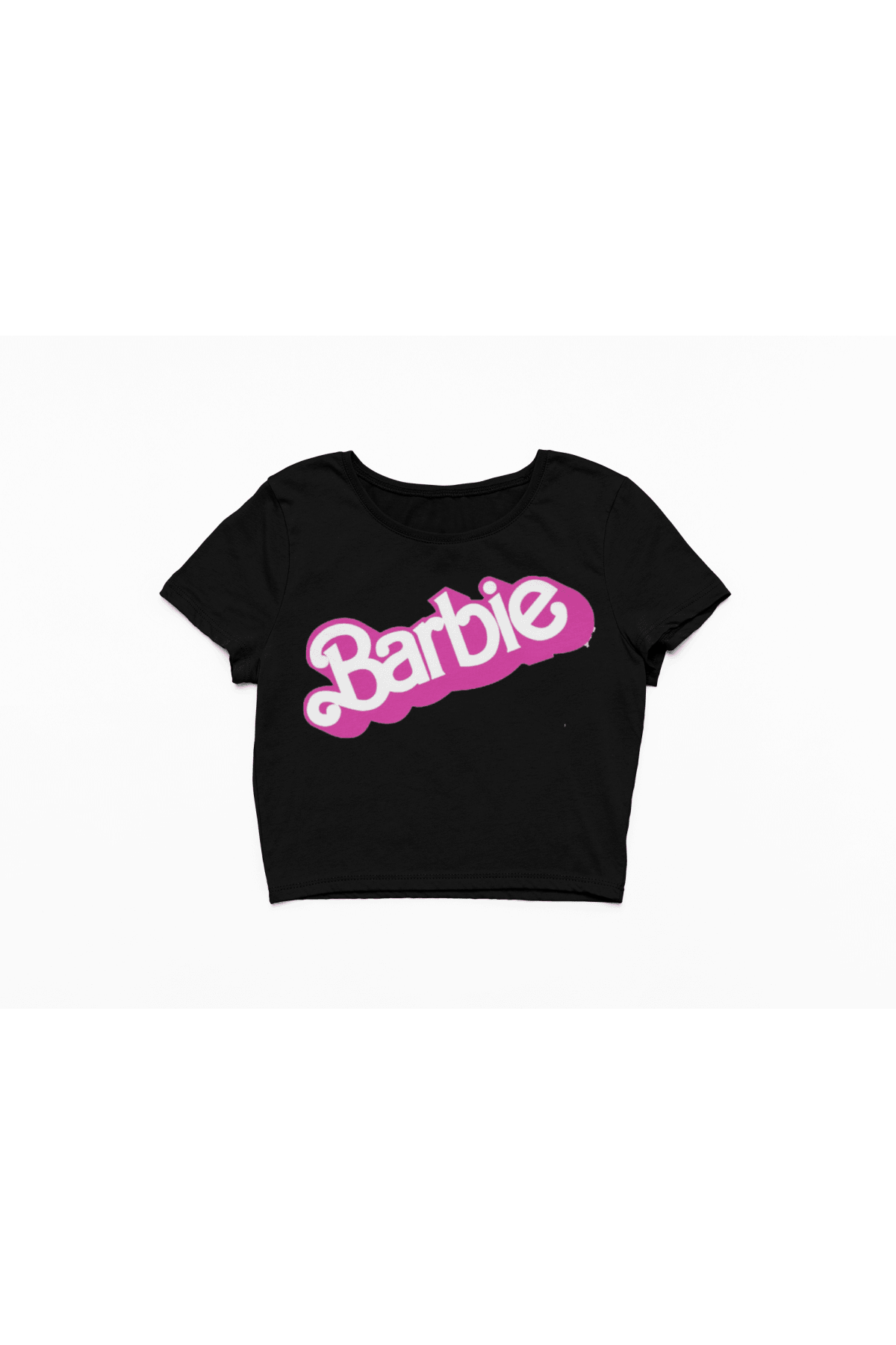 Barbie Yazı Siyah Crop Tişört