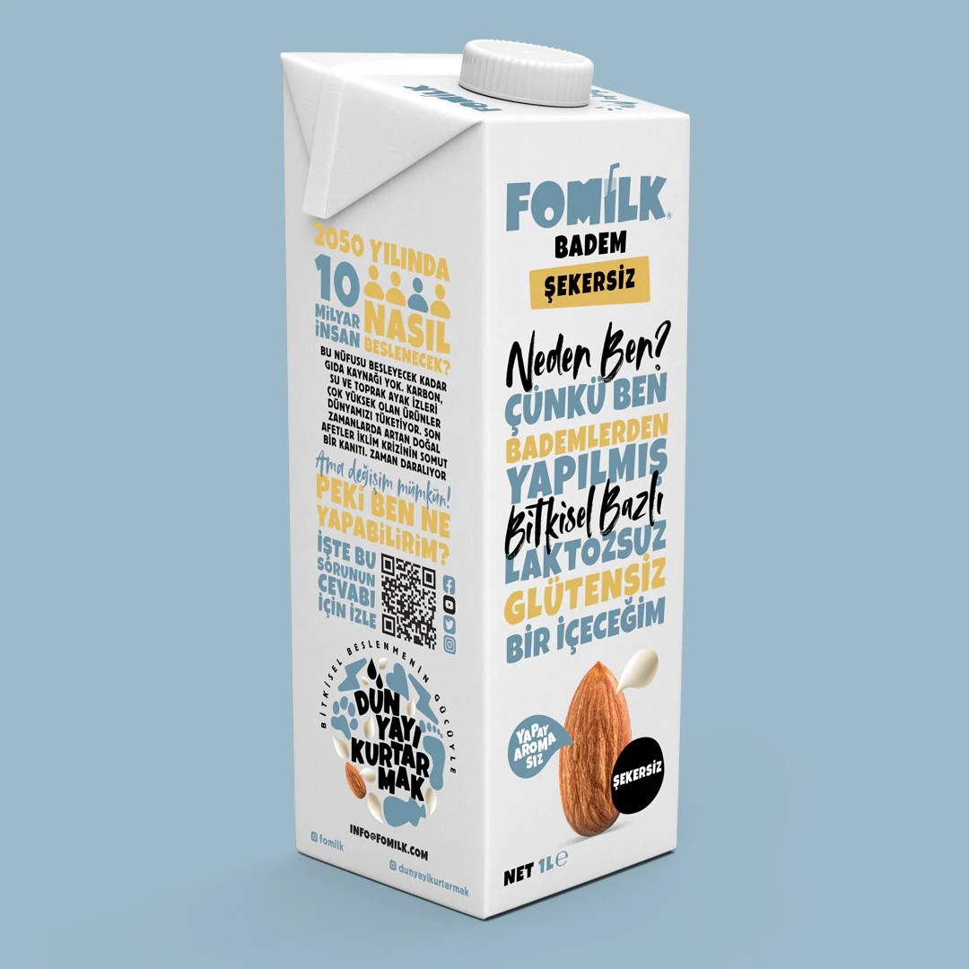 FOMİLK BİTKİSEL BAZLI ŞEKERSİZ BADEM İÇECEĞİ 1L
