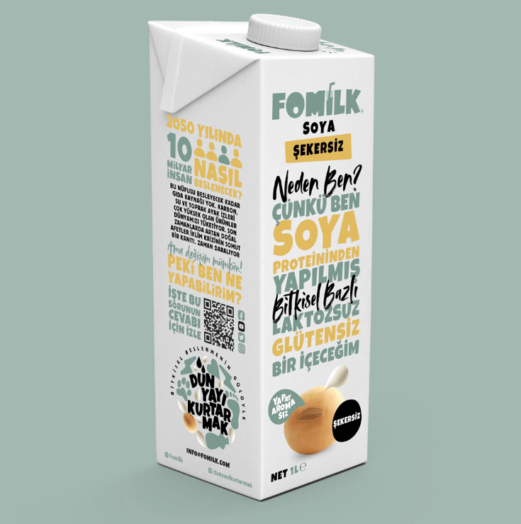 FOMİLK BİTKİSEL BAZLI ŞEKERSİZ SOYA İÇECEĞİ 1L