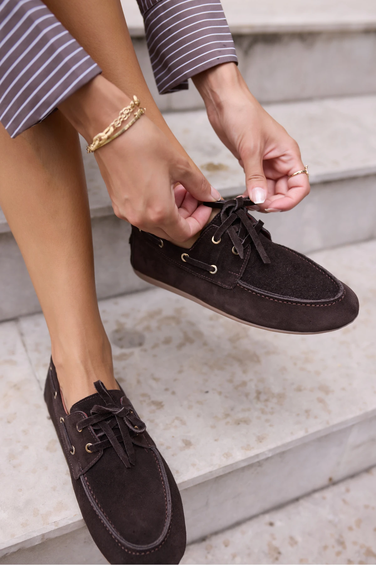 CLARO KADIN KAHVE GERCEK SUET LOAFER AYAKKABİ