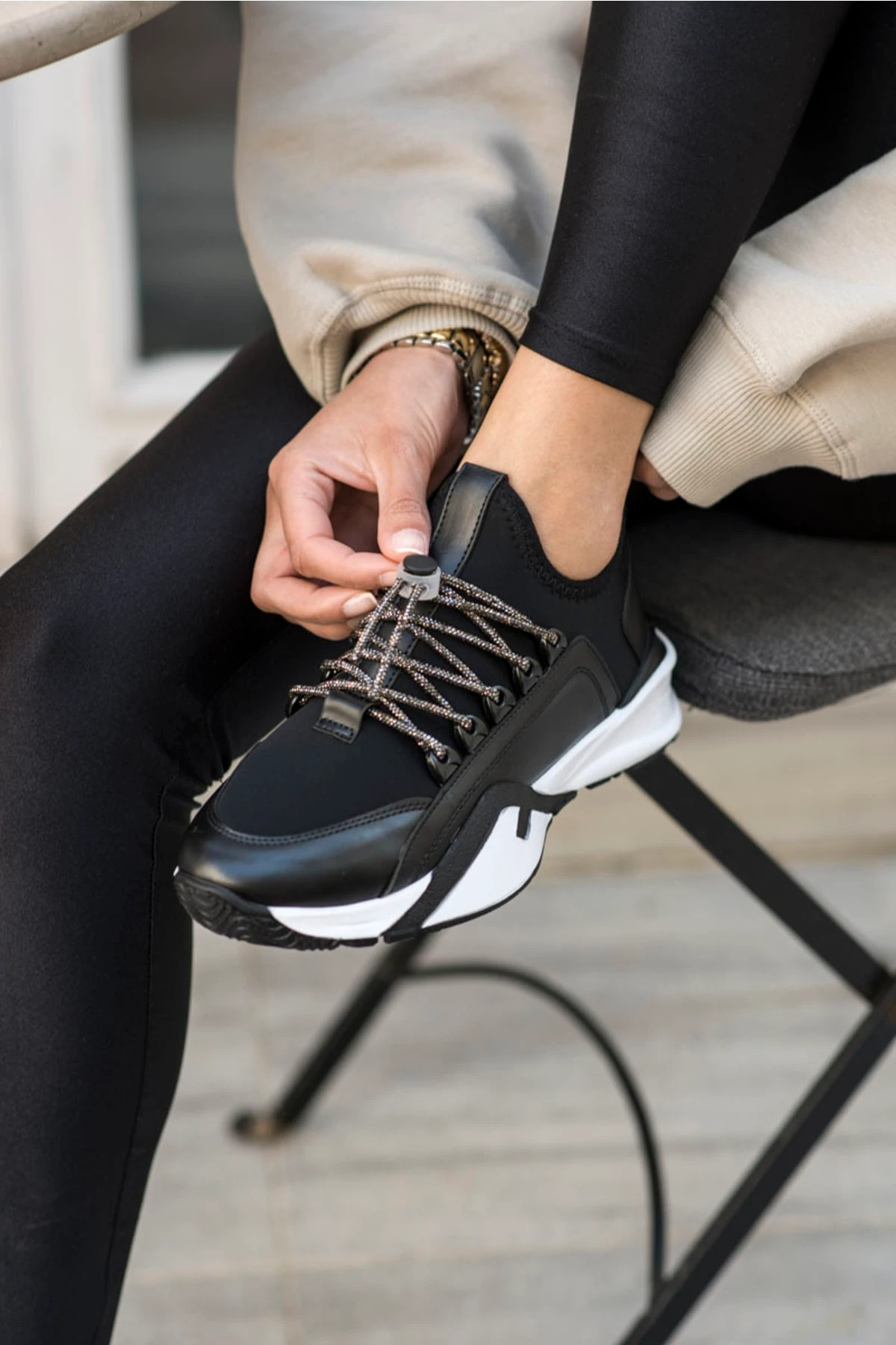 Salva Kadın Siyah Scuba Kumaş Taş Detay Sneaker