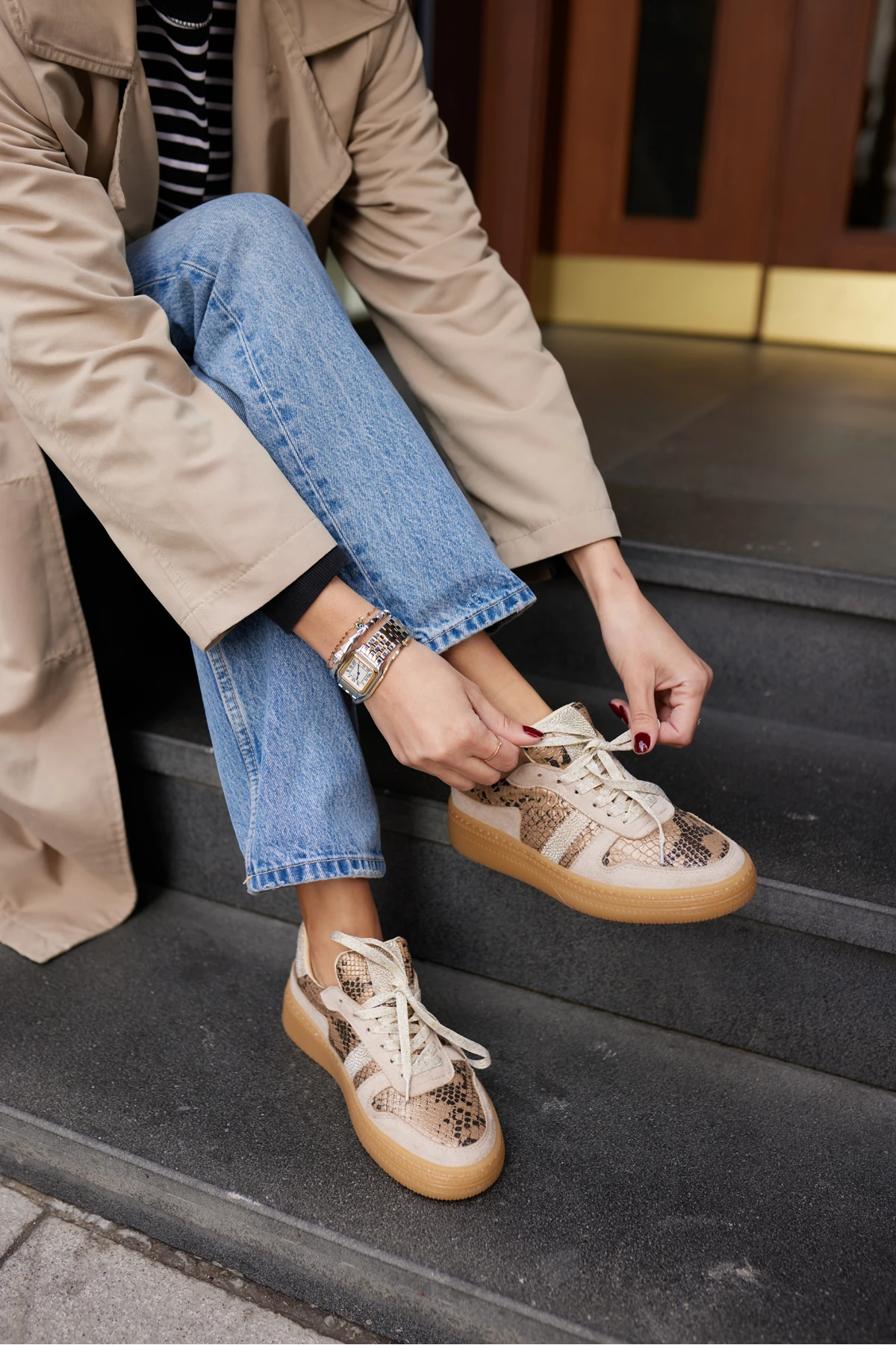 POLLO KADIN BEJ YILAN BAGCIKLI SNEAKER