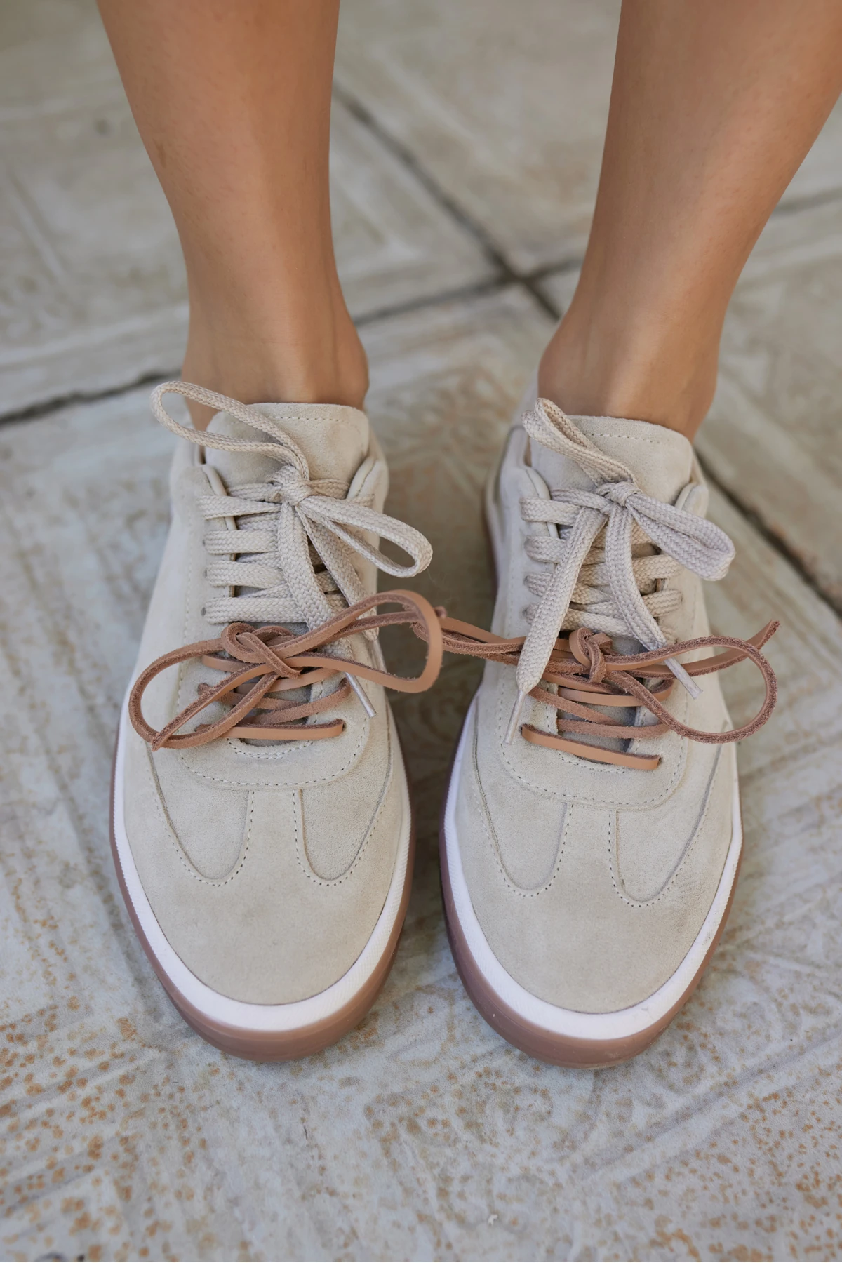 PAOK KADIN BEJ GERCEK SUET ÇİFT BAGCIK DETAY SNEAKER