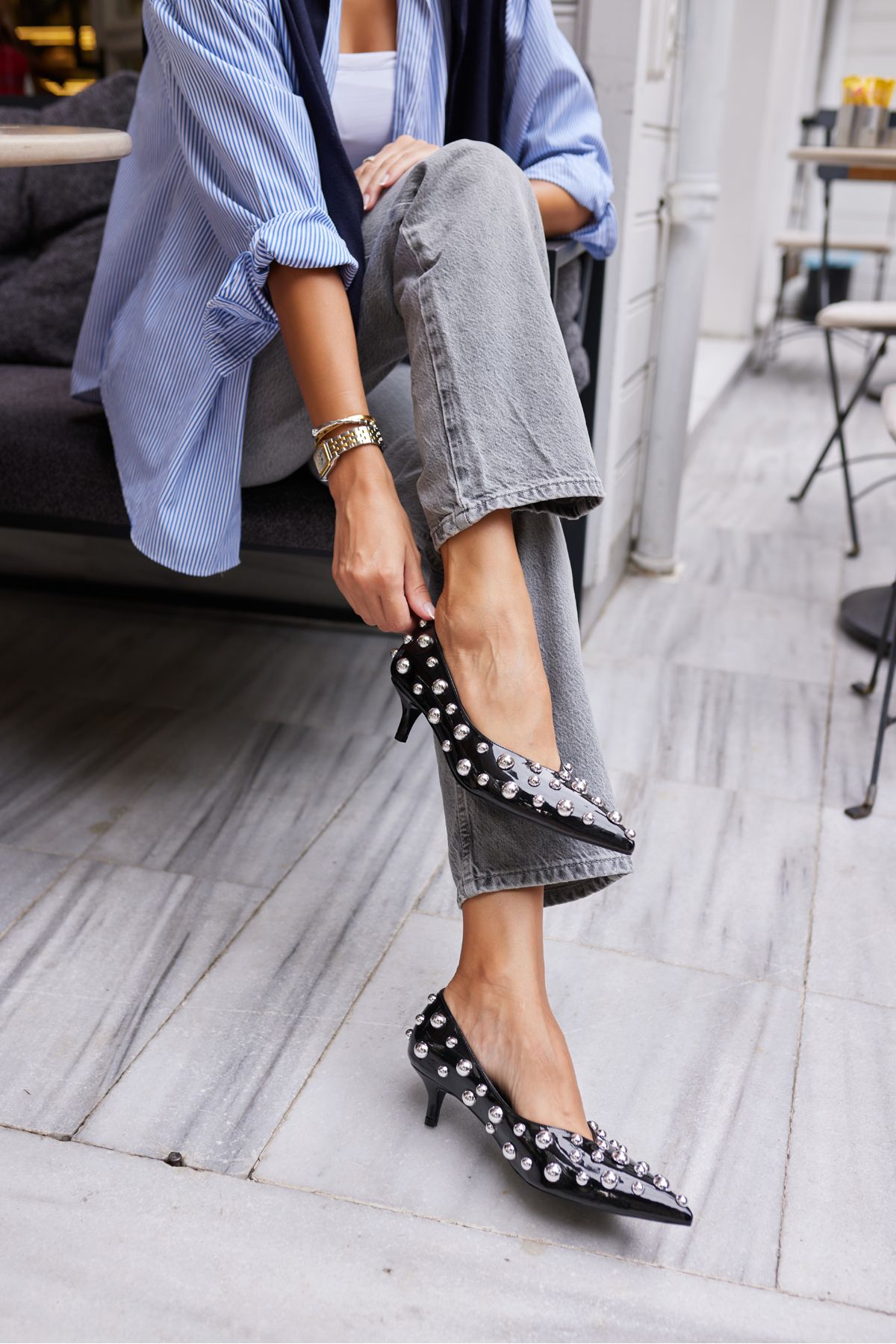 CAMBİ KADIN SİYAH TROK DETAY STILETTO