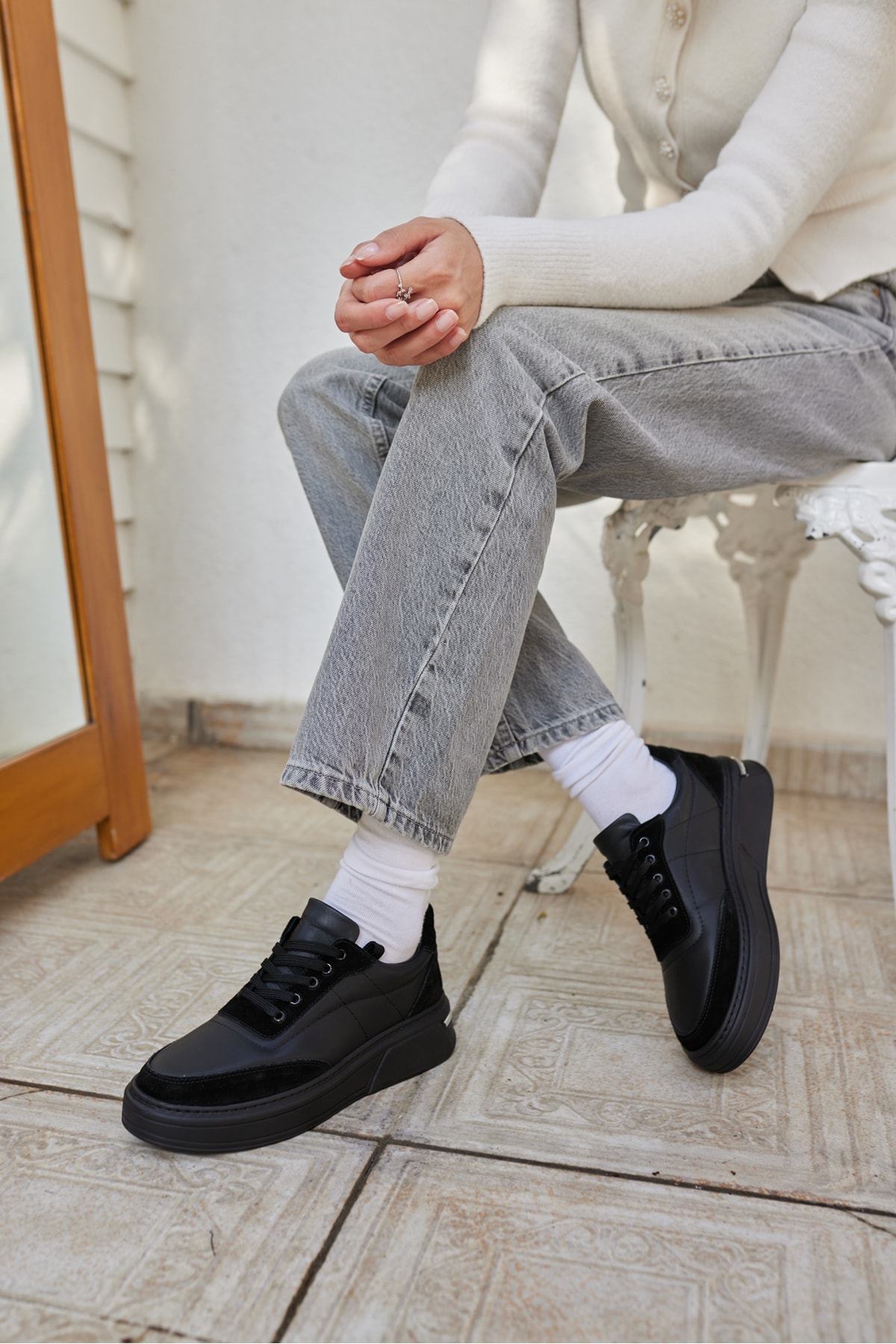 OKİTA KADIN BEYAZ BAGCIKLI GERCEK DERİ SNEAKER