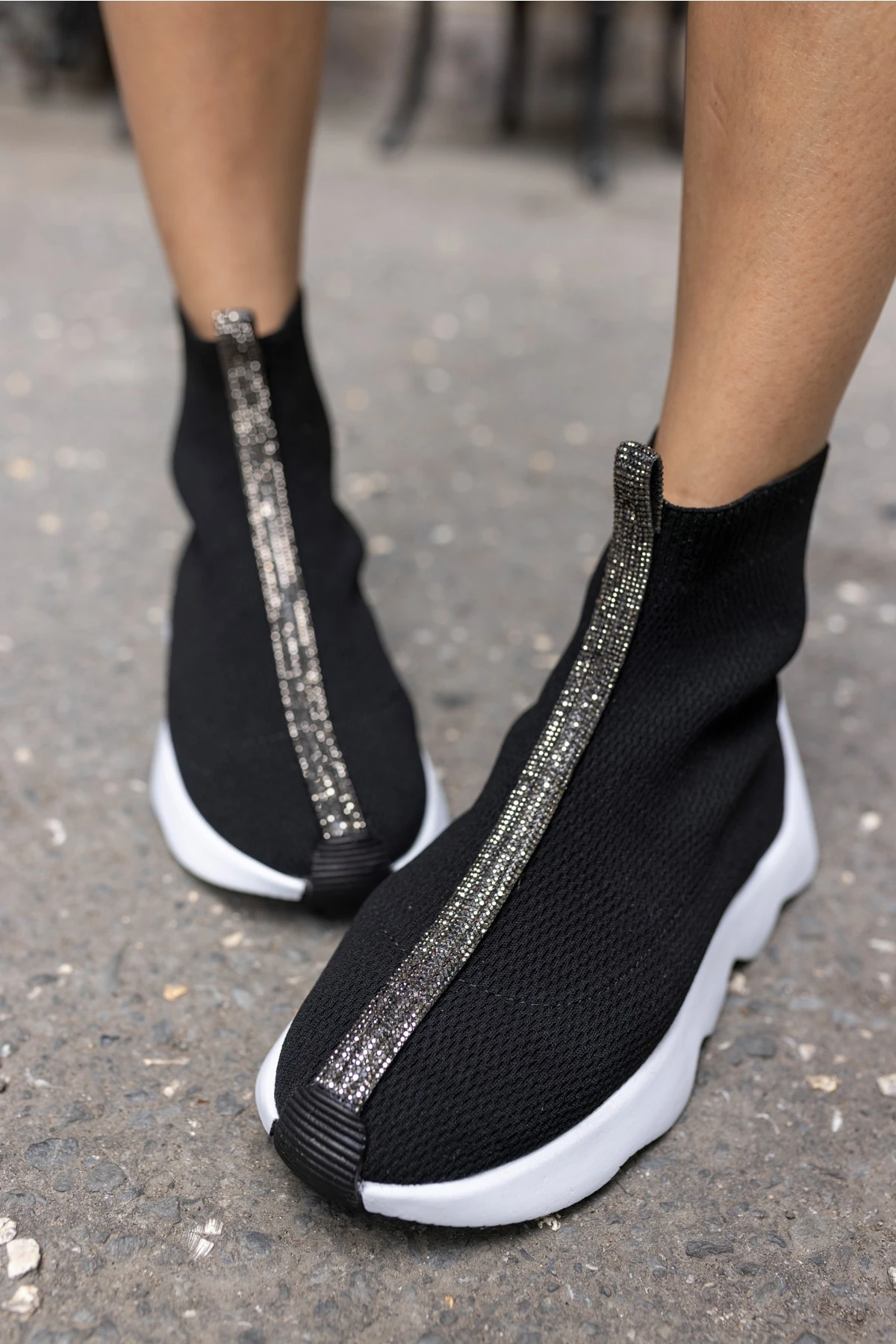 Tuay Kadın Bej Taşli Trıko Sneaker