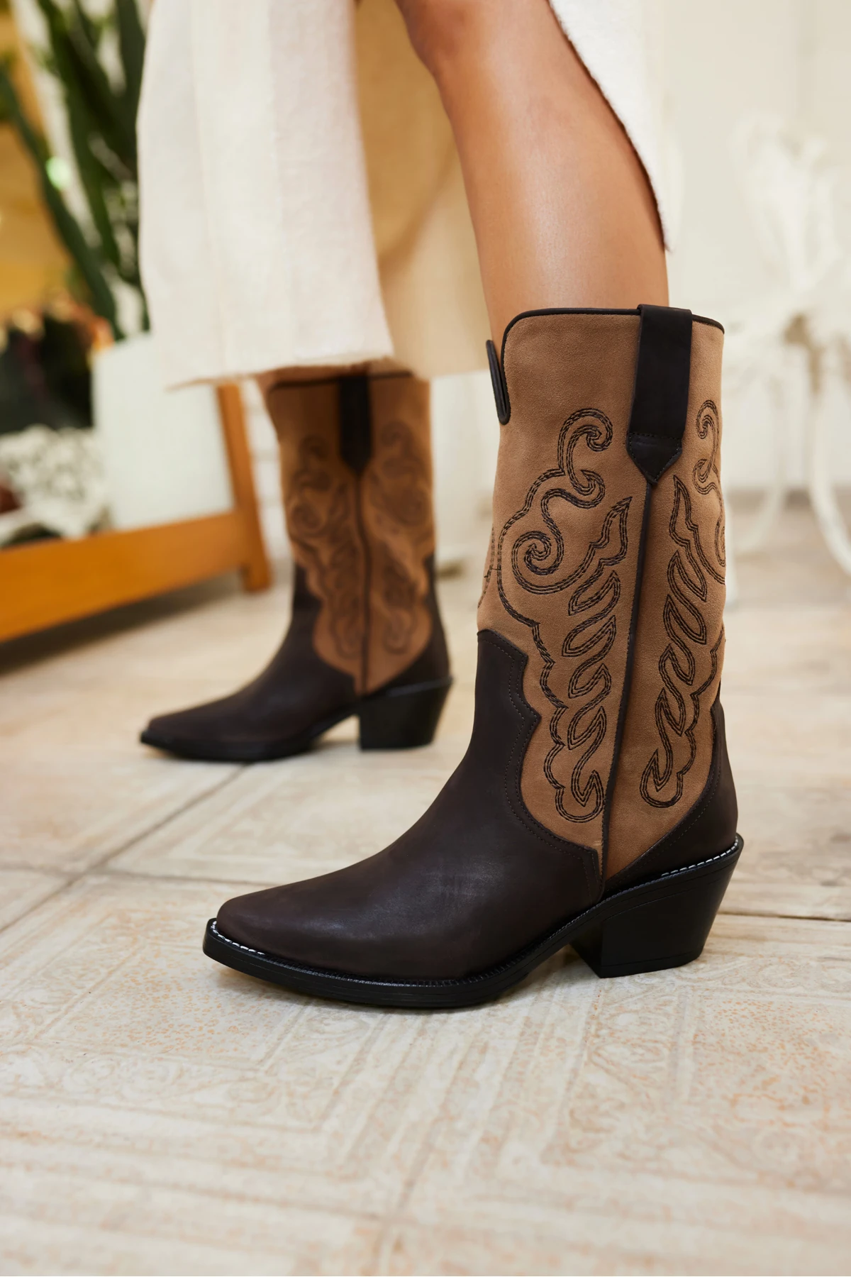 RAVELLO KADIN KAHVE GERCEK DERİ WESTERN ÇİZME