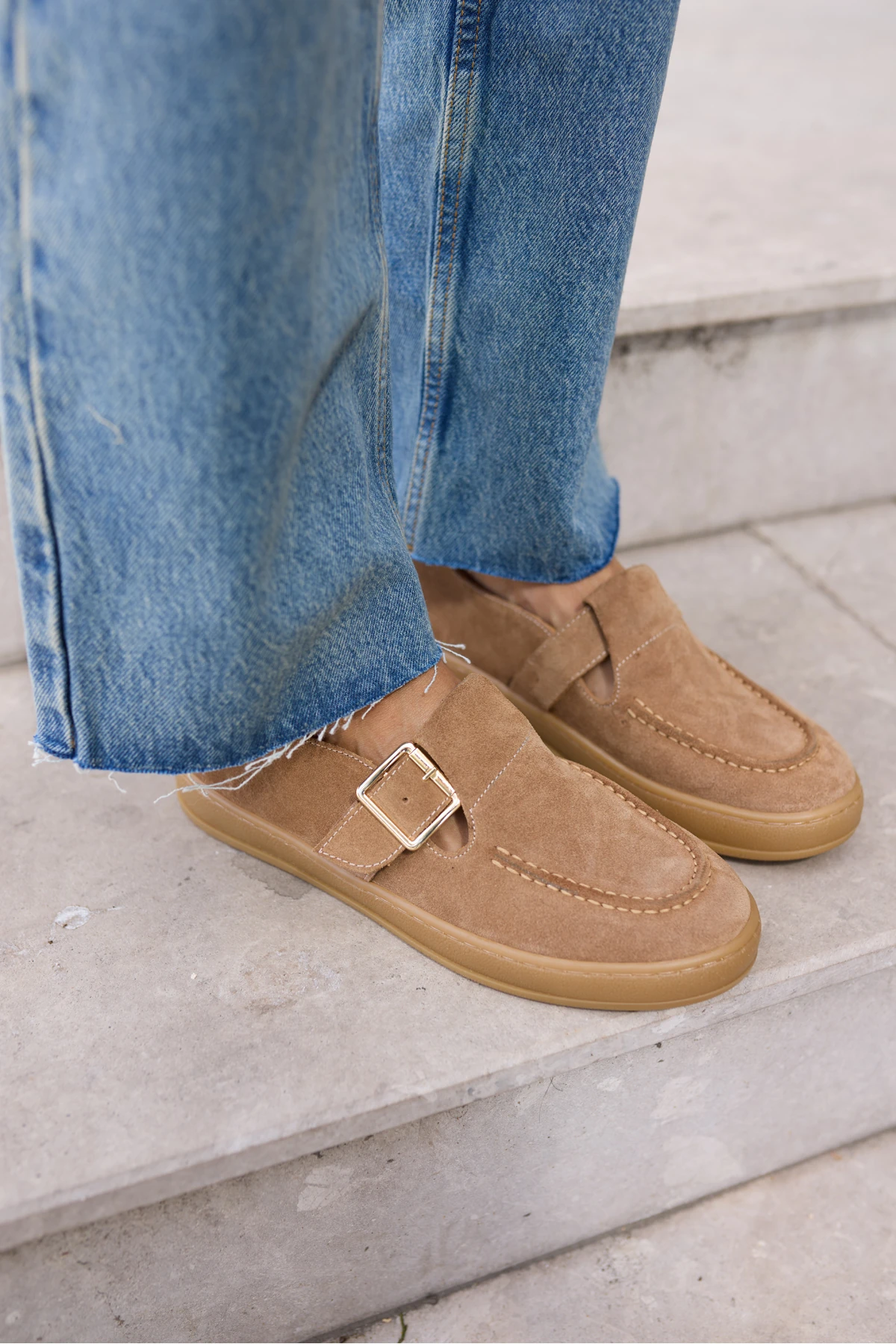 CARMEN KADIN KAHVE GERCEK DERİ SUET LOAFER TOKALİ AYAKKABİ