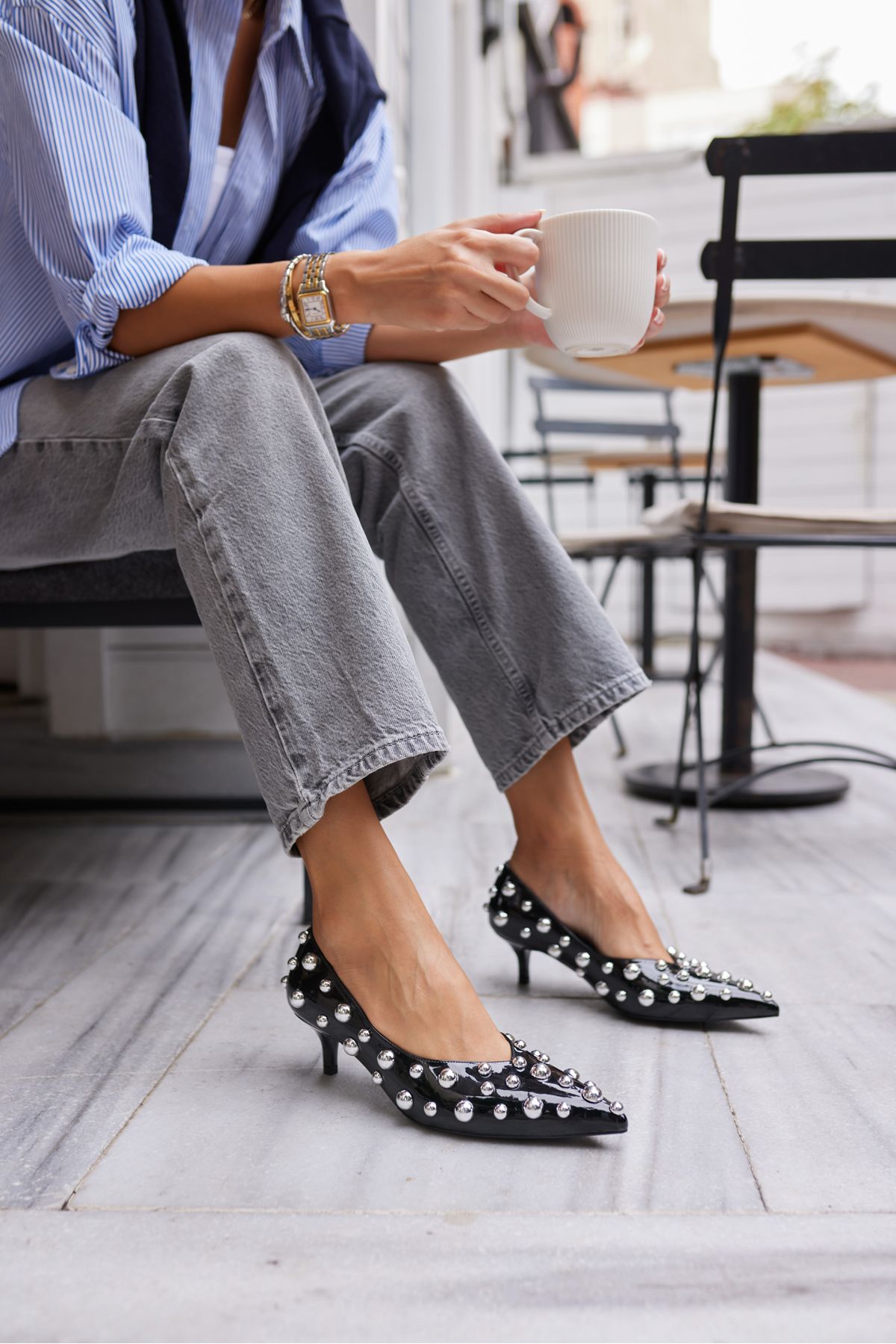 CAMBİ KADIN SİYAH TROK DETAY STILETTO