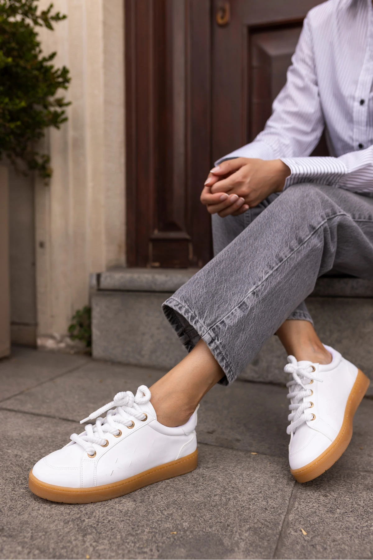 Fuedi Kadin Beyaz Örgu Ip Tarzi Sneaker