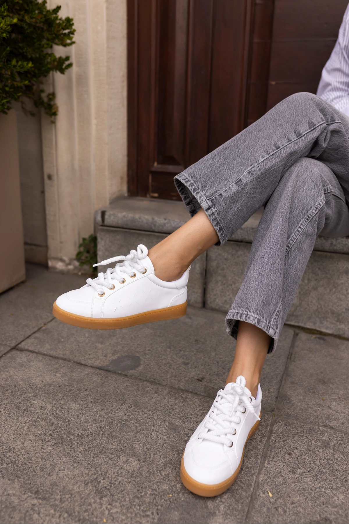 Fuedi Kadin Beyaz Örgu Ip Tarzi Sneaker