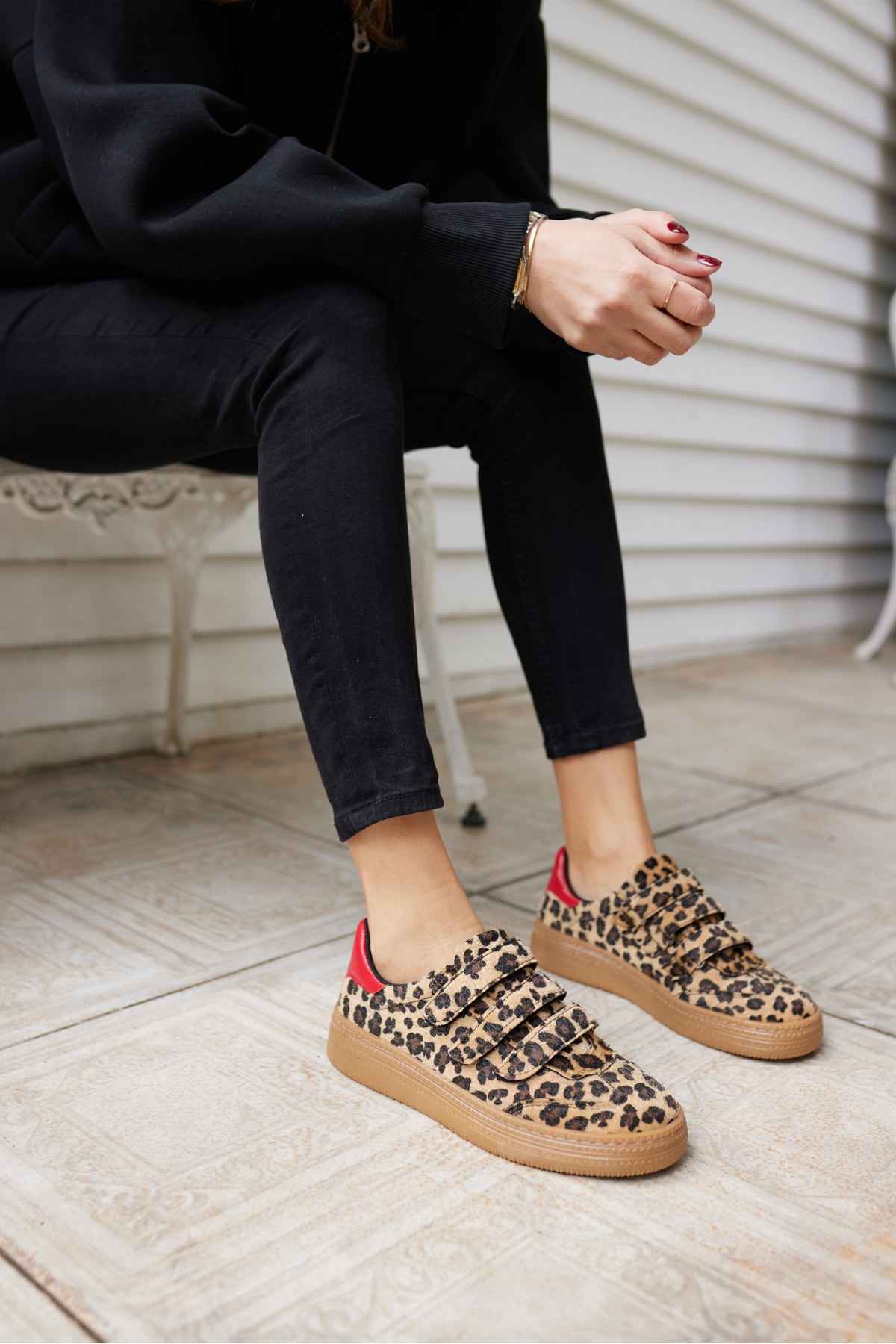 CELSO KADIN LEOPAR CIRTLI KIRMIZI DETAY SNEAKER