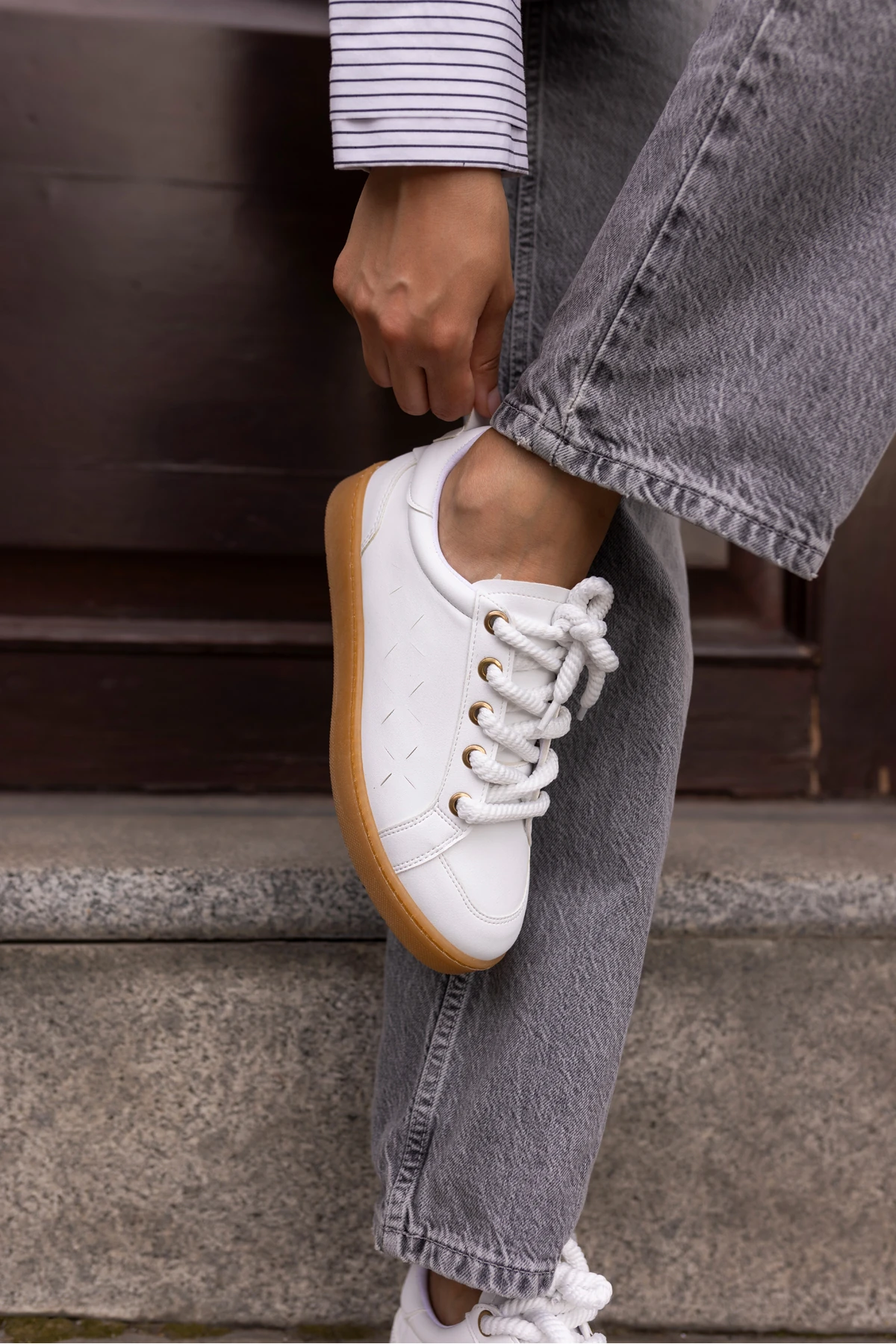 Fuedi Kadin Beyaz Örgu Ip Tarzi Sneaker