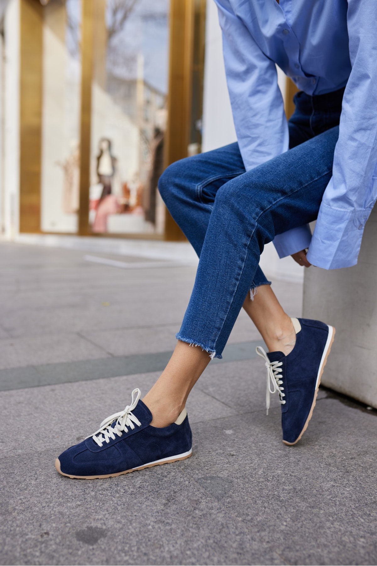 TORES KADIN ALTIN DORE GERCEK DERİ BAGCIKLI SNEAKER - lacivert suet