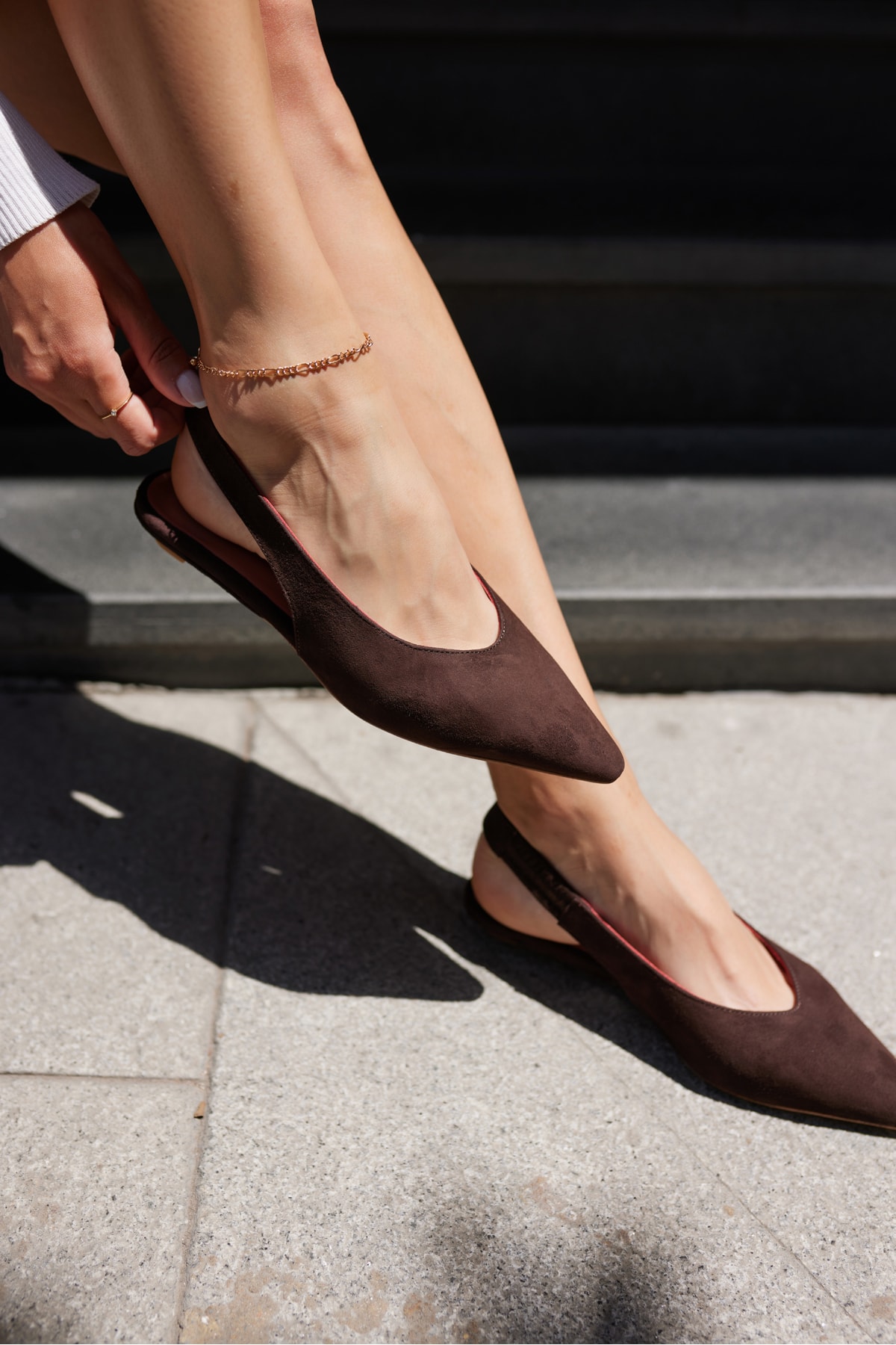 VERA KADIN BORDO GERCEK SUET MINI TOPUKLU SLINGBACK AYAKKABİ - kahverengi̇ suet