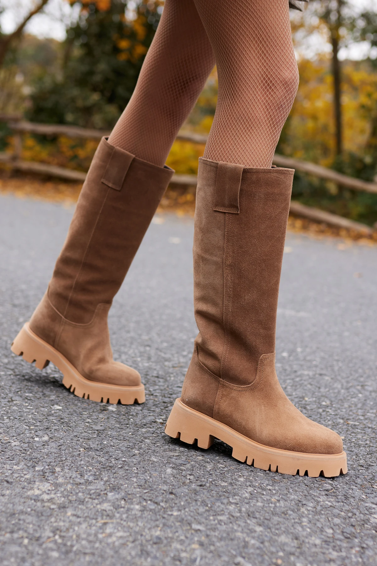 ZELLY KADIN BORDO GERCEK SUET EVA TABAN ÇİZME - nude suet