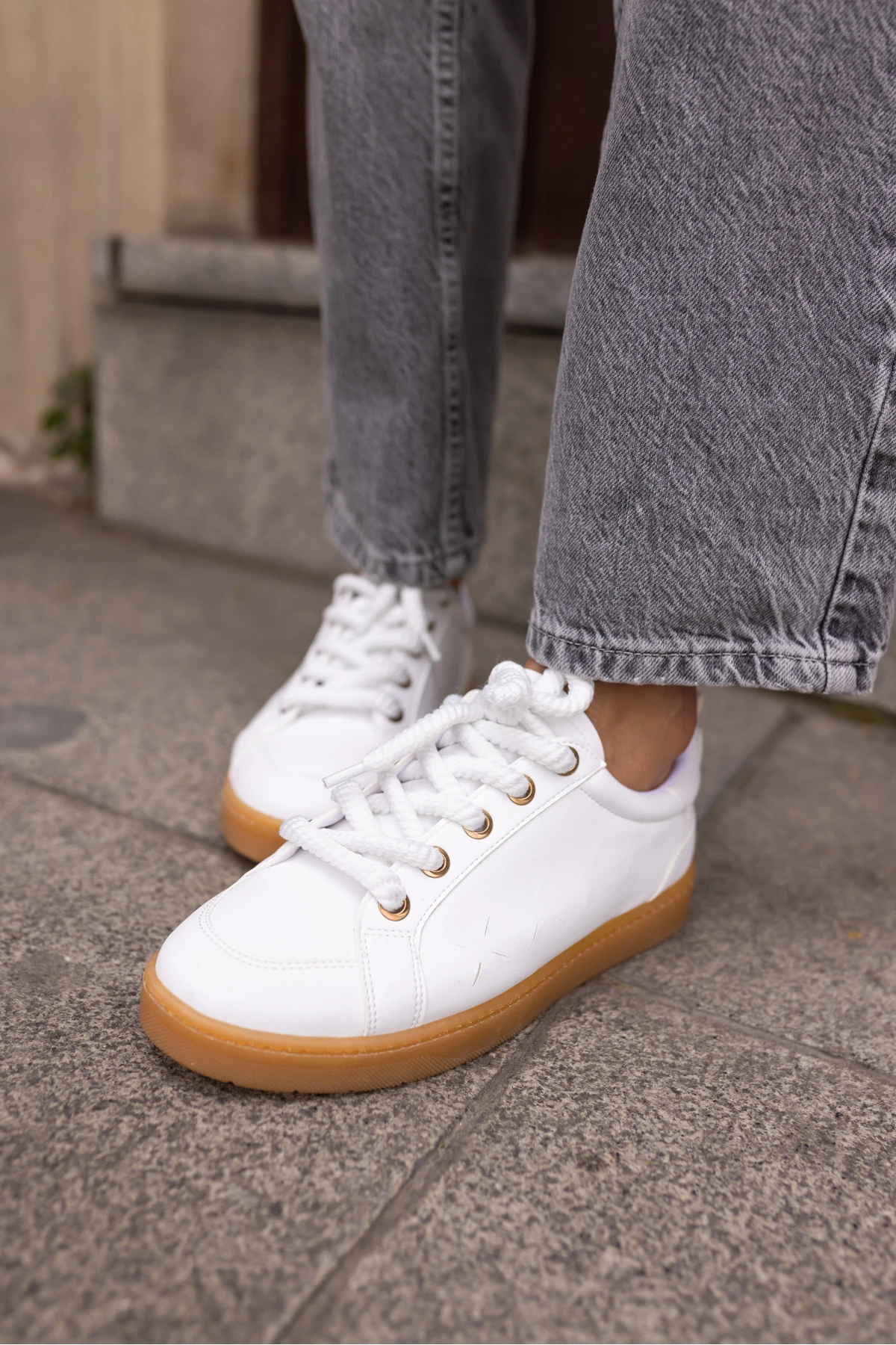 Fuedi Kadin Beyaz Örgu Ip Tarzi Sneaker