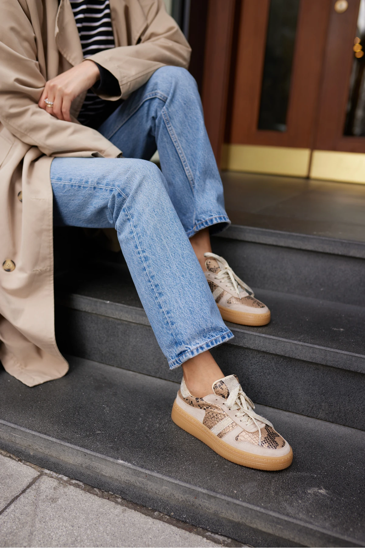 POLLO KADIN BEJ YILAN BAGCIKLI SNEAKER