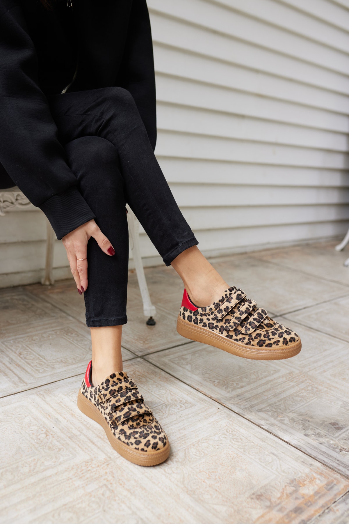 CELSO KADIN LEOPAR CIRTLI KIRMIZI DETAY SNEAKER