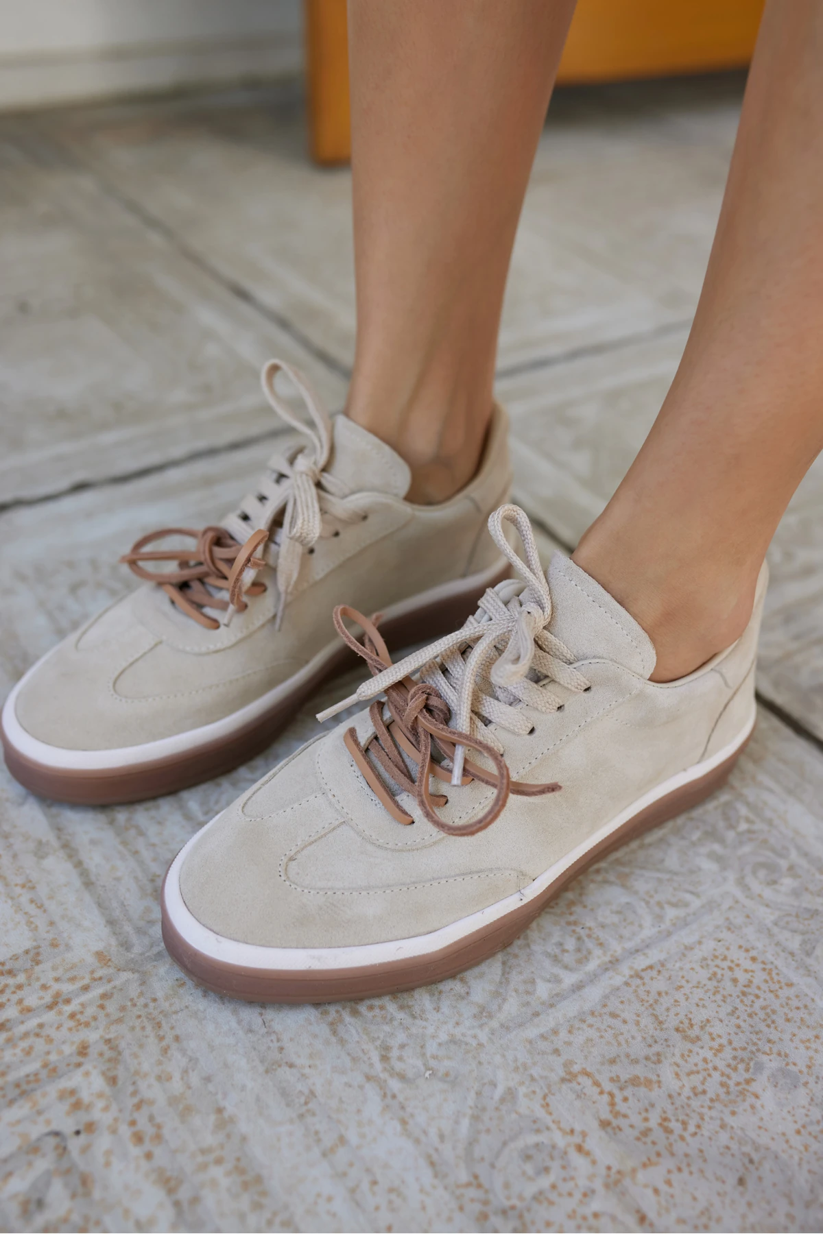 PAOK KADIN BEJ GERCEK SUET ÇİFT BAGCIK DETAY SNEAKER