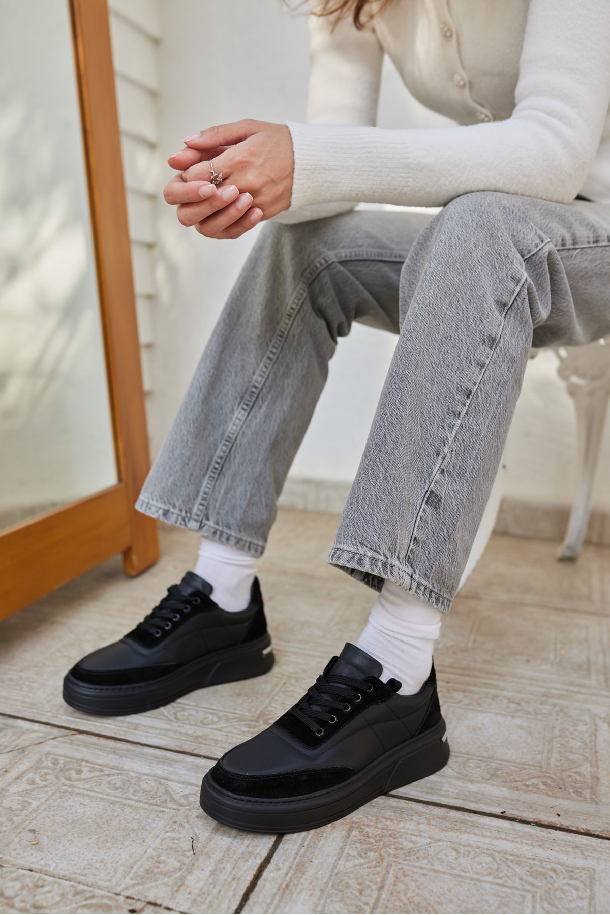 OKİTA KADIN BEYAZ BAGCIKLI GERCEK DERİ SNEAKER