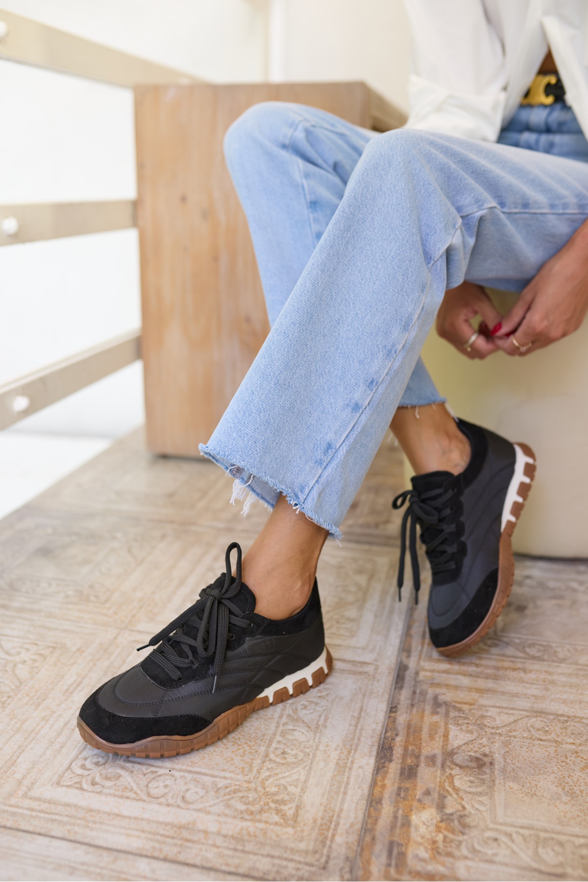 PASSA KADIN SİYAH PARASUT KUMAS DETAY SNEAKER