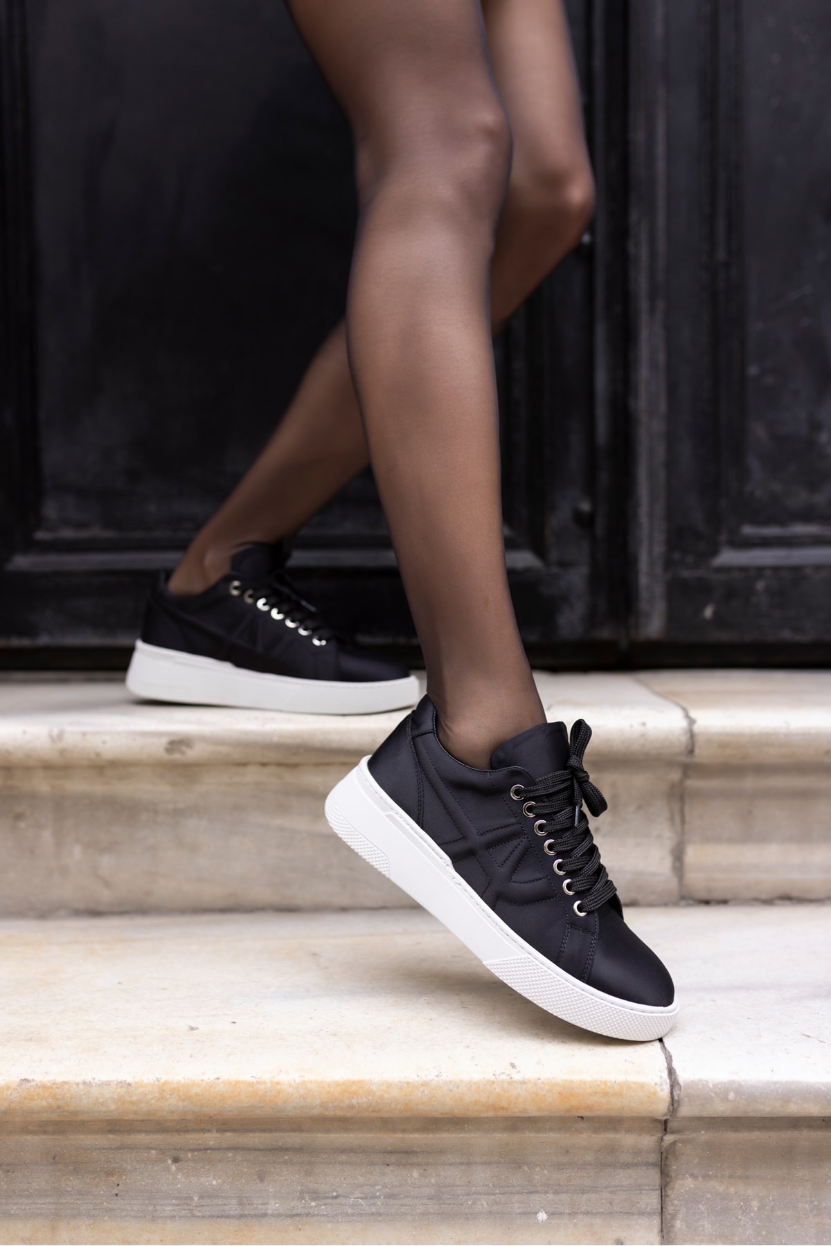 JACIB KADIN SİYAH SATEN SNEAKER