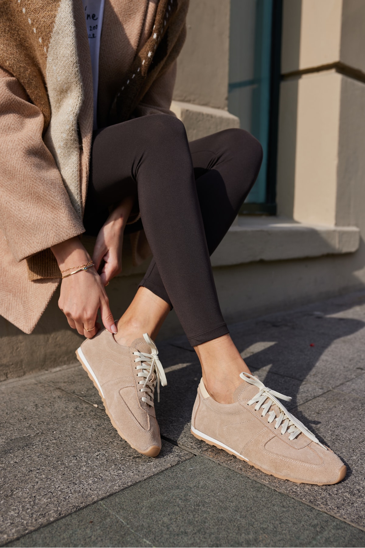 TORES KADIN ALTIN DORE GERCEK DERİ BAGCIKLI SNEAKER - bej suet