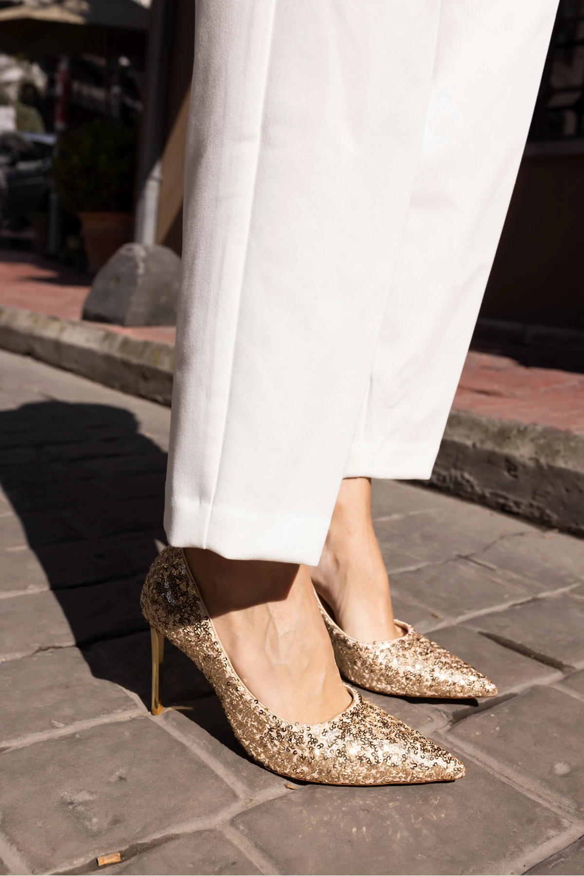 PAEL KADİN BEYAZ PAYETLİ TOPUKLU STILETTO