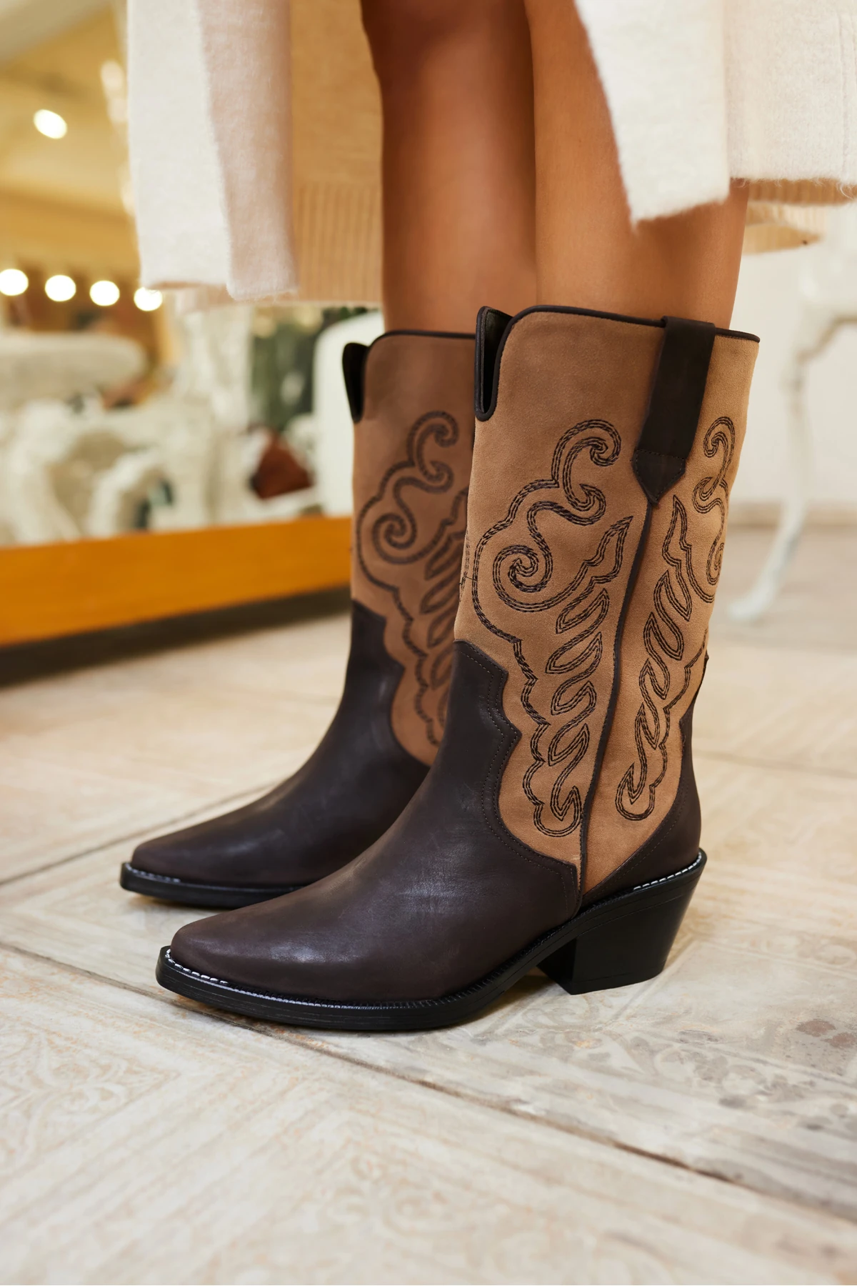 RAVELLO KADIN KAHVE GERCEK DERİ WESTERN ÇİZME