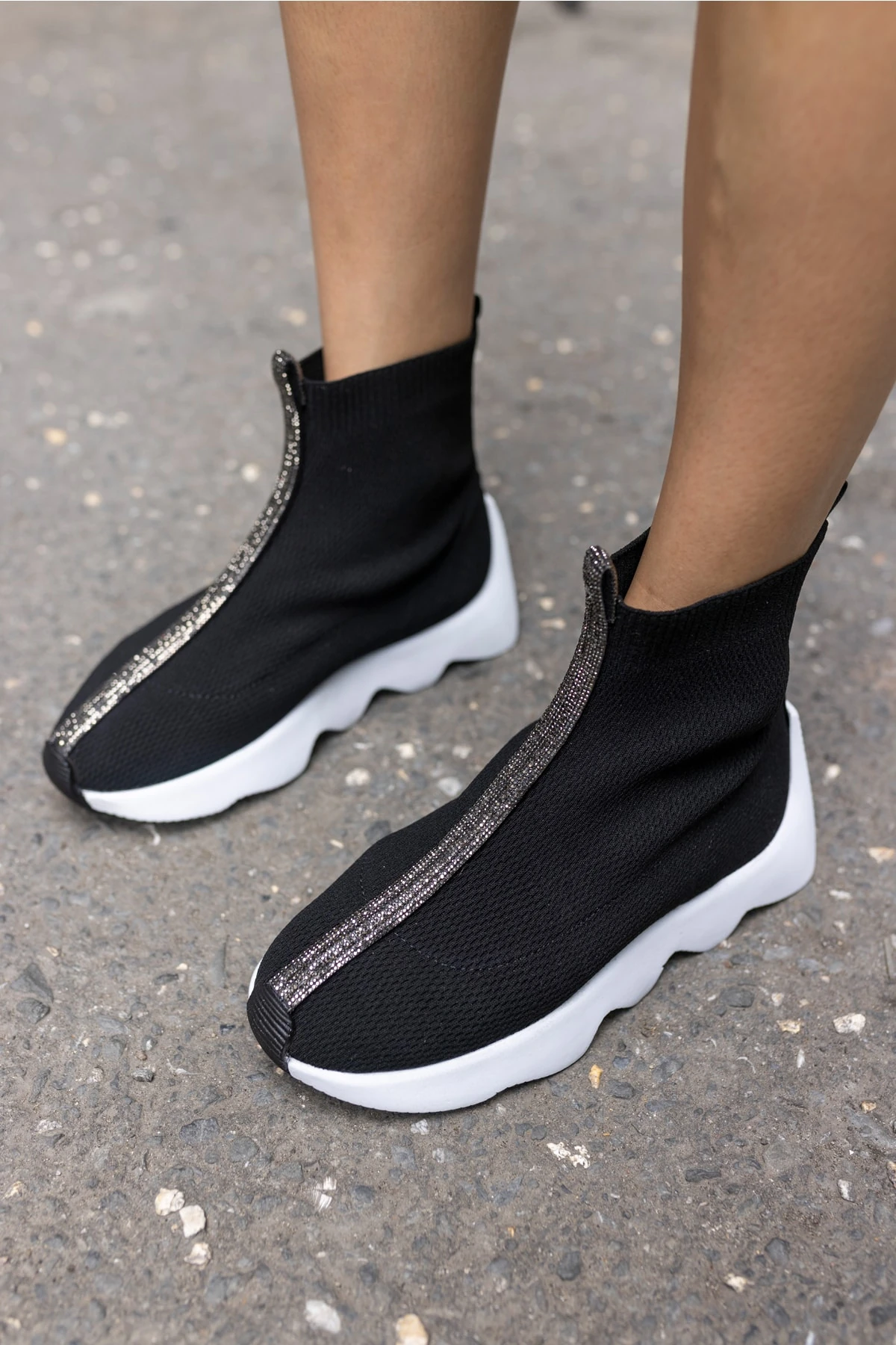 Tuay Kadın Bej Taşli Trıko Sneaker