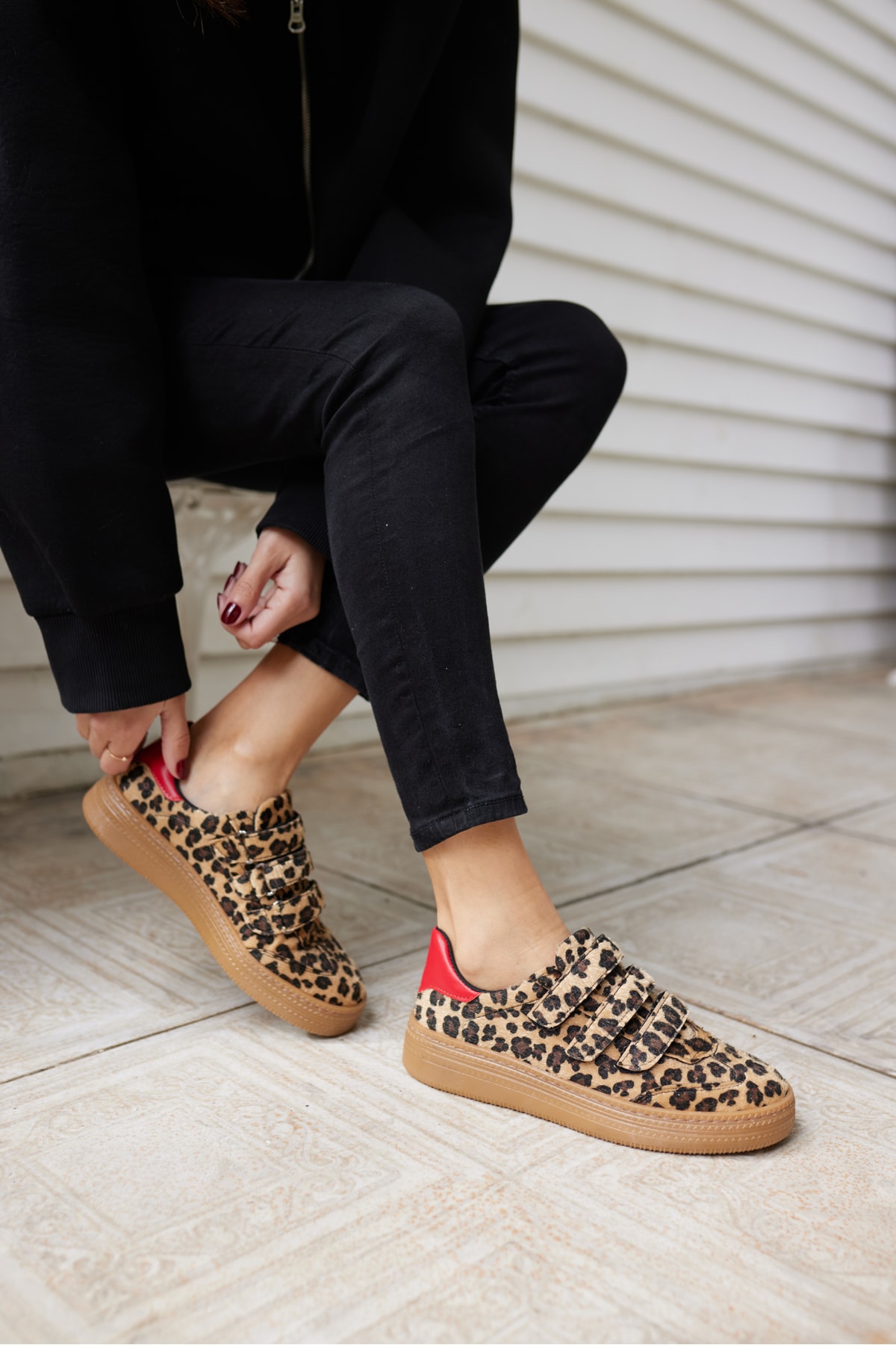 CELSO KADIN LEOPAR CIRTLI KIRMIZI DETAY SNEAKER
