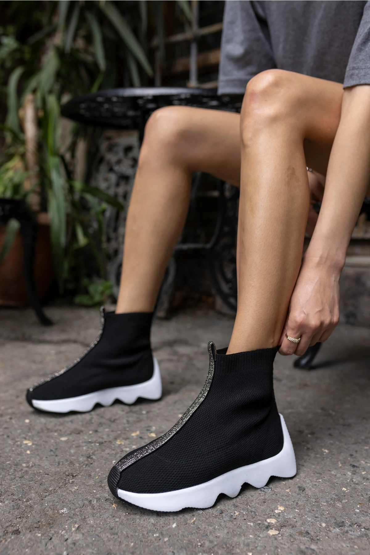 Tuay Kadın Bej Taşli Trıko Sneaker