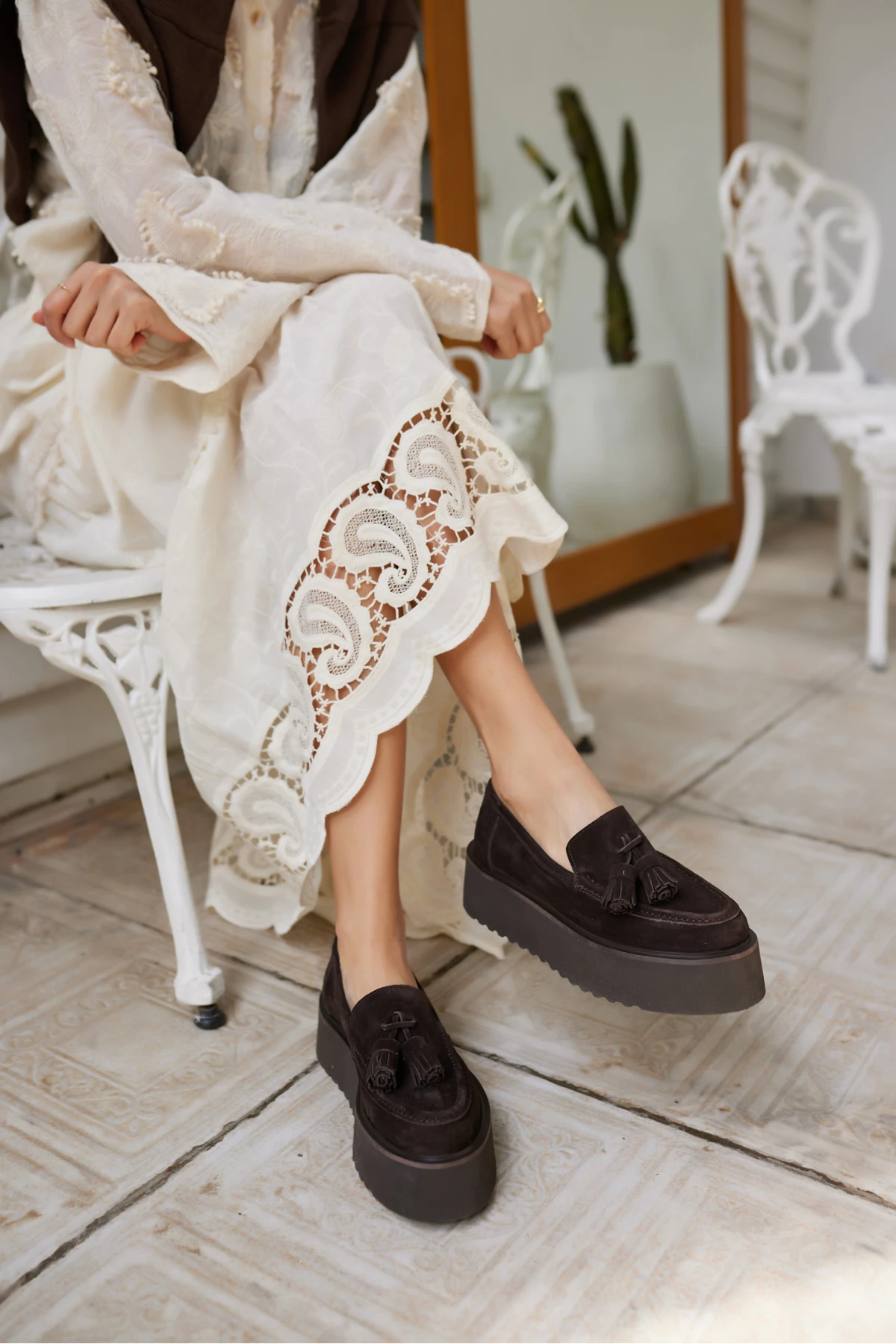 AJAX KADIN DESERT TABA PUSKULLU GERCEK DERİ SUET LOAFER AYAKKABİ