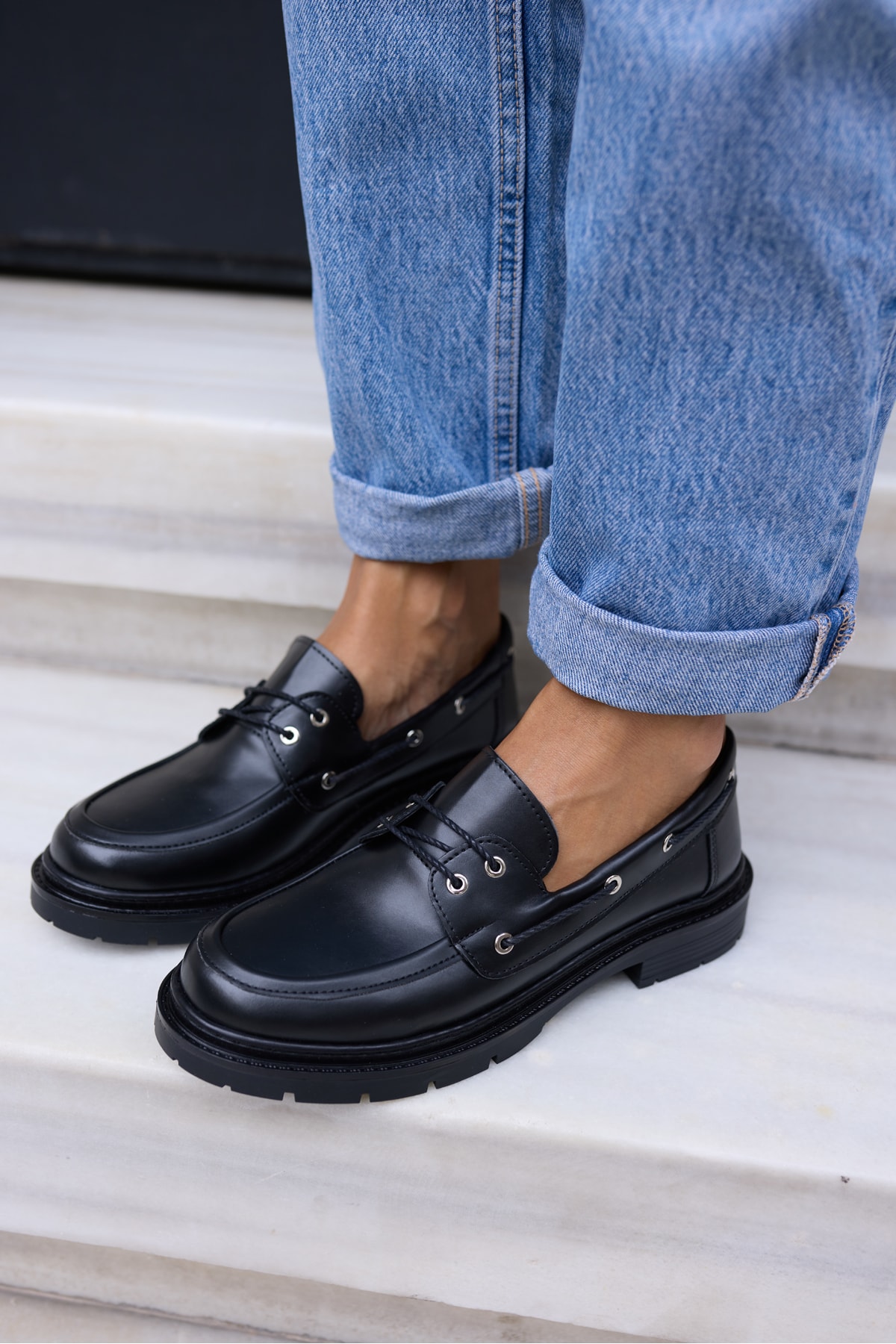 ROBİN KADİN SİYAH CİLT BAGCIKLI LOAFER AYAKKABİ