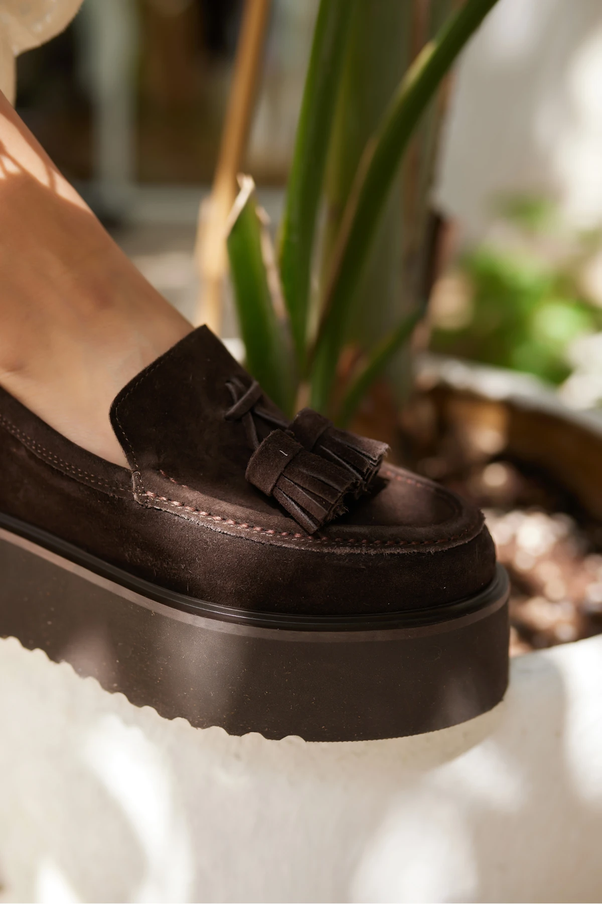 AJAX KADIN DESERT TABA PUSKULLU GERCEK DERİ SUET LOAFER AYAKKABİ