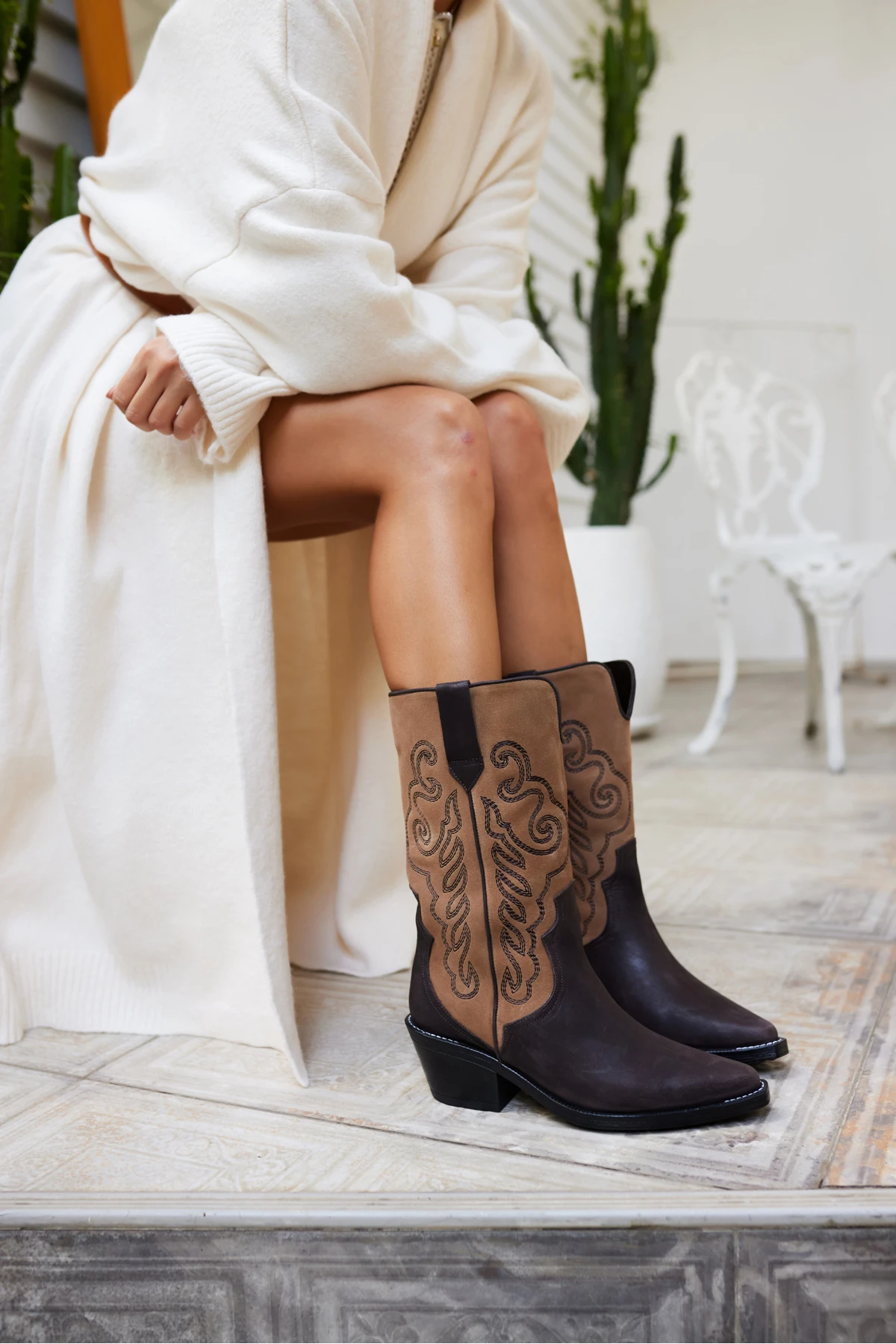 RAVELLO KADIN KAHVE GERCEK DERİ WESTERN ÇİZME