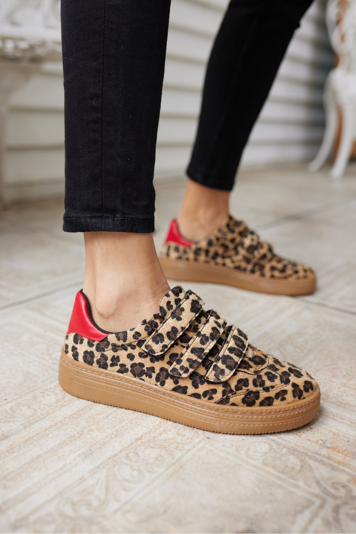 CELSO KADIN LEOPAR CIRTLI KIRMIZI DETAY SNEAKER