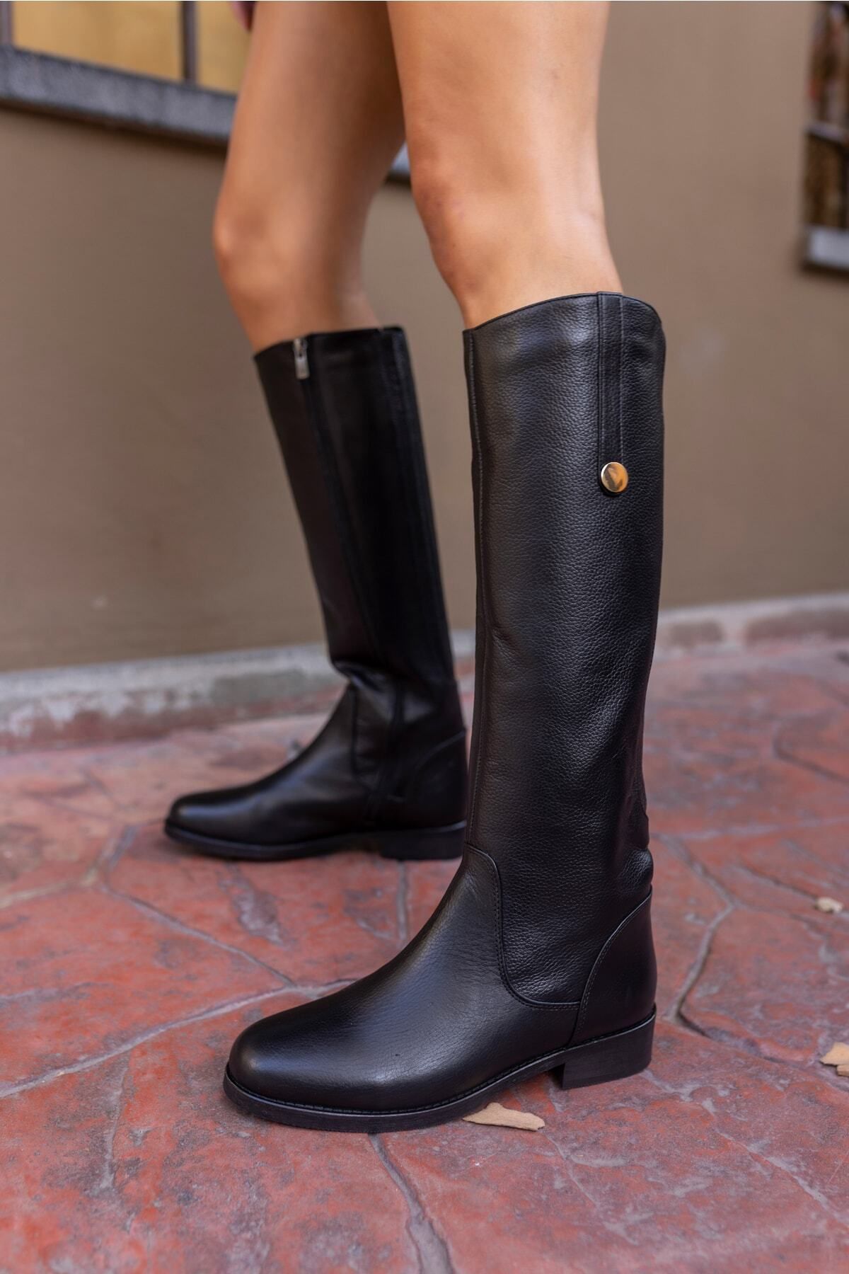 Denim Kadın Kahve Gercek Deri Çizme