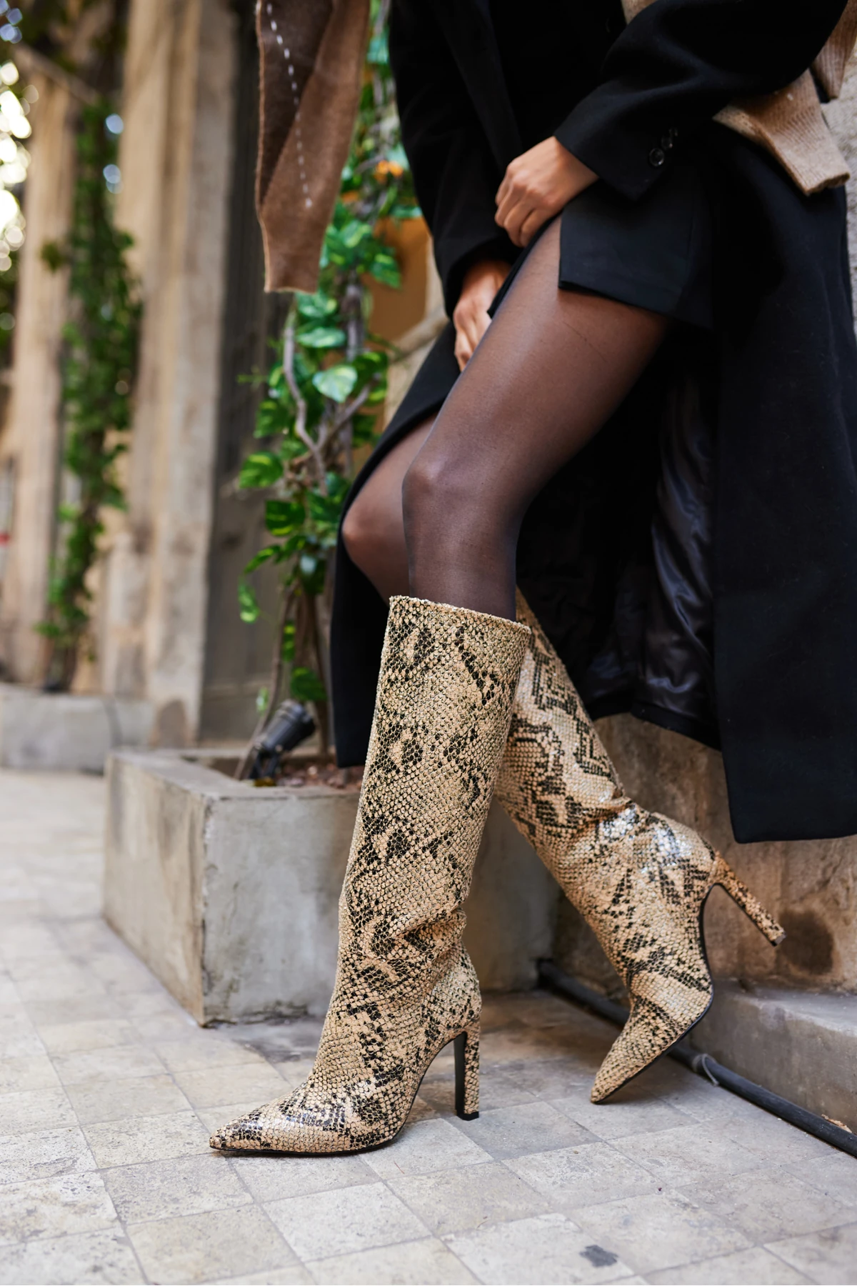 GİALLO KADIN NUDE YILAN İTHAL MALZEME TOPUKLU ÇİZME