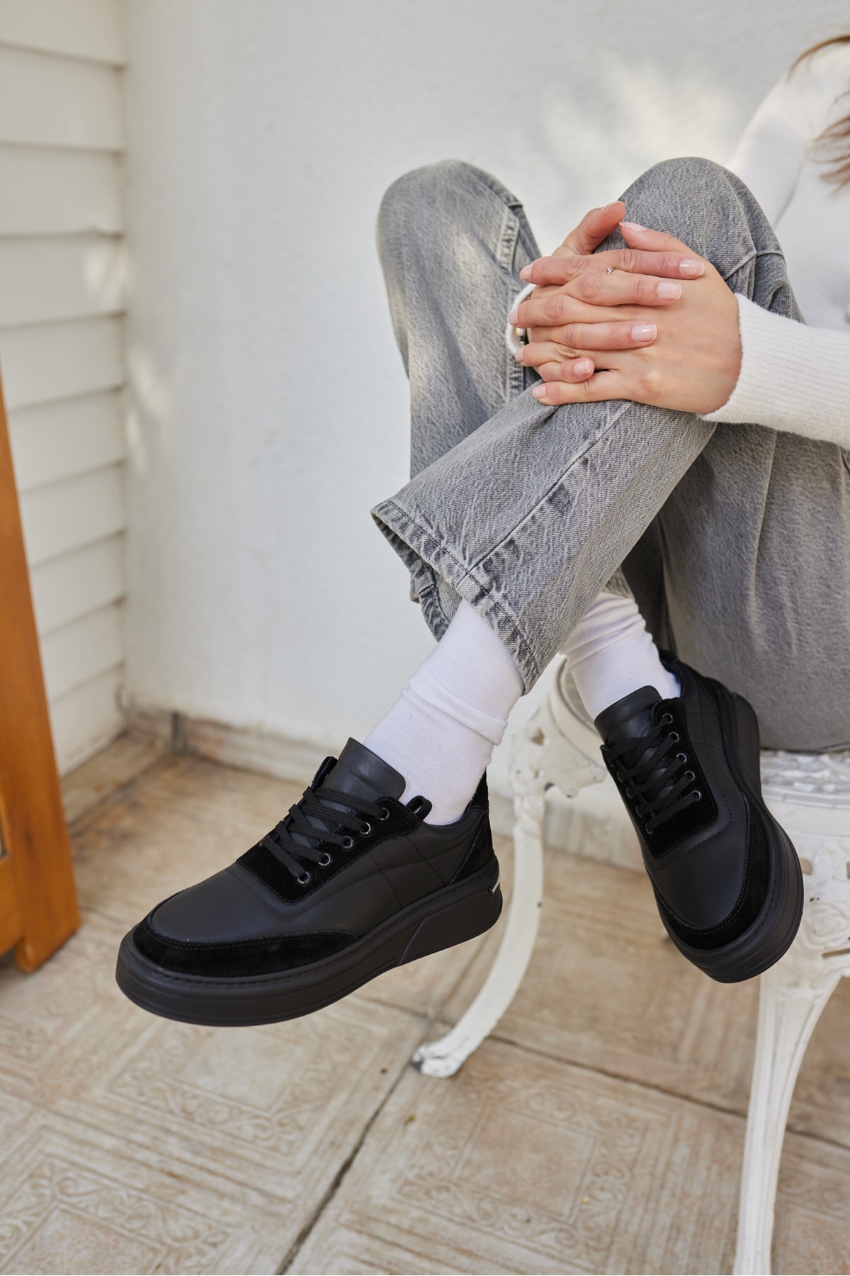 OKİTA KADIN BEYAZ BAGCIKLI GERCEK DERİ SNEAKER