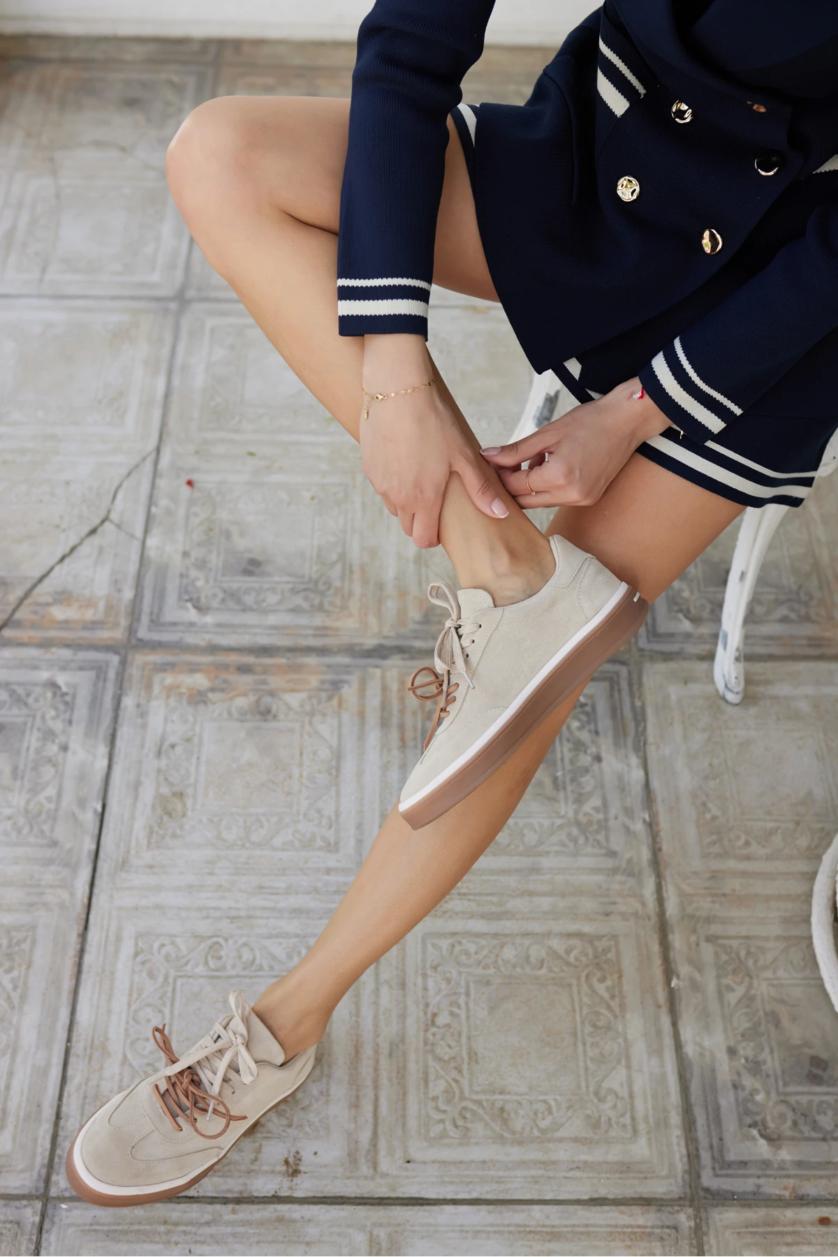 PAOK KADIN BEJ GERCEK SUET ÇİFT BAGCIK DETAY SNEAKER