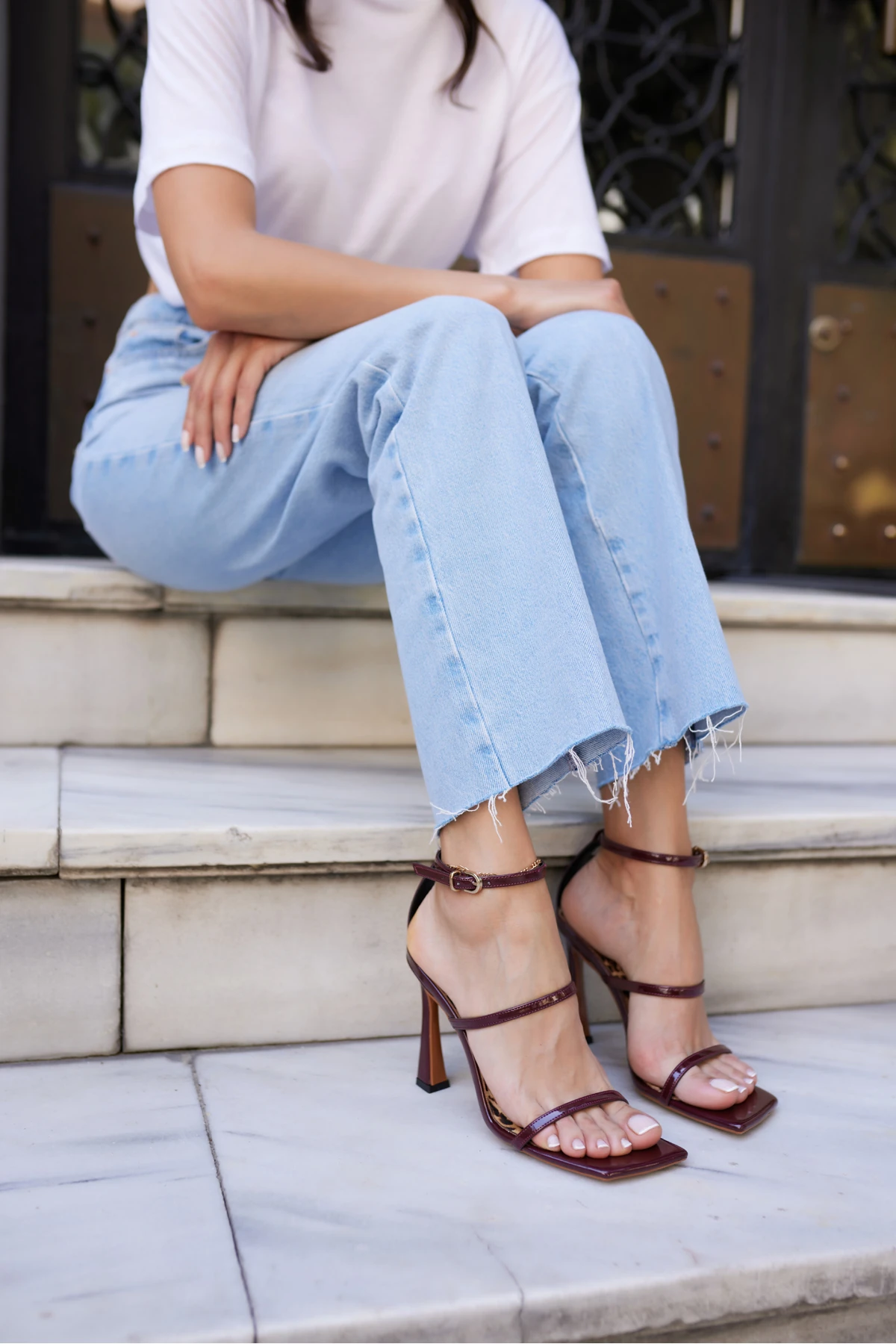 CORDELİ KADIN BORDO RUGAN TEK BANT TOPUKLU SANDALET