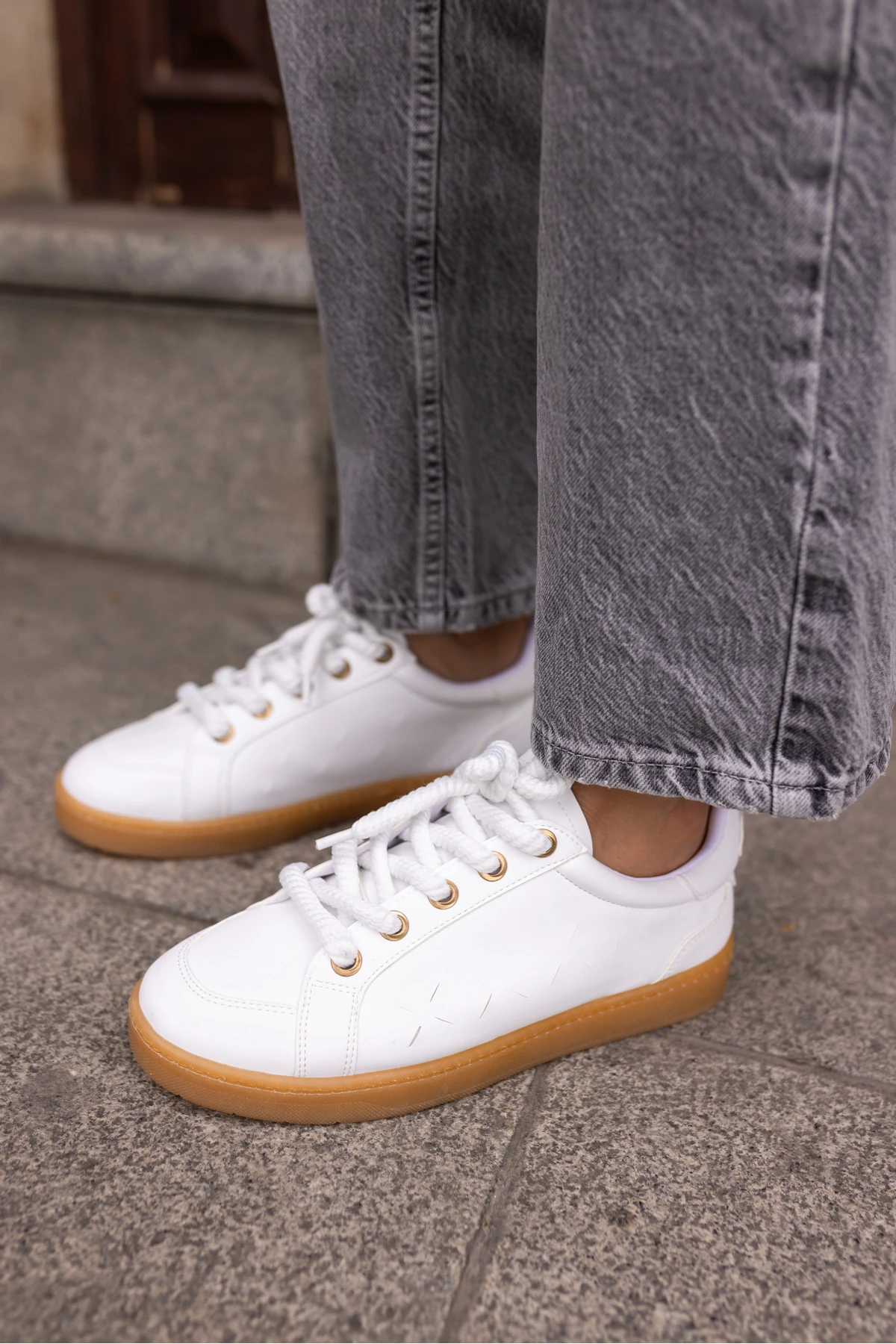 Fuedi Kadin Beyaz Örgu Ip Tarzi Sneaker